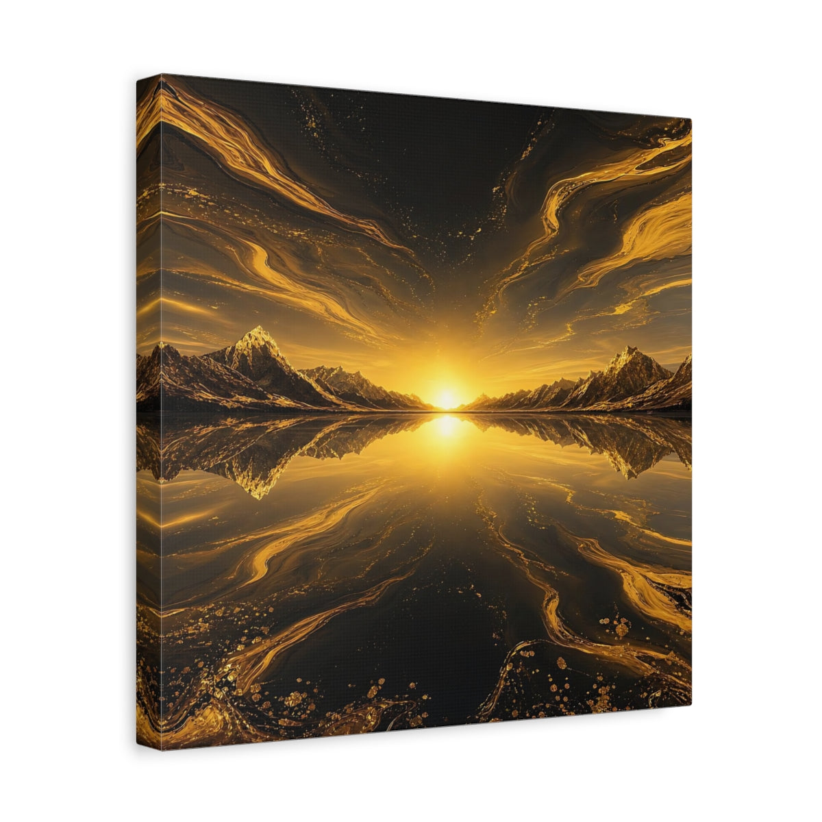 Side Mockup 7. Nature Mountain Sunset Golden Black Landscape shown as stretched canvas wall art