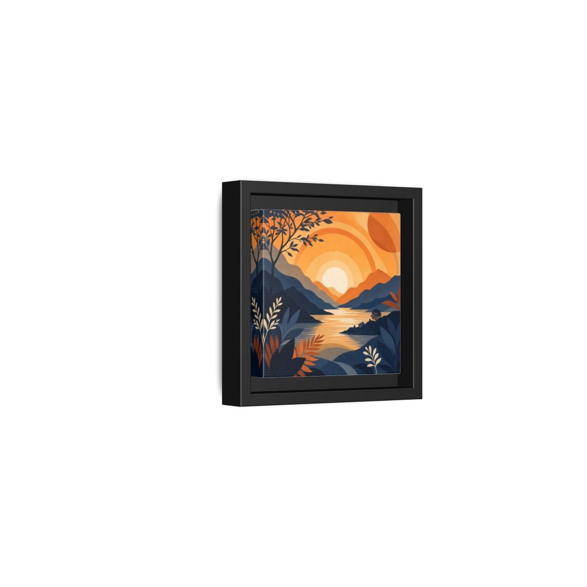 Nature Mountain Sunset Orange And Blue Framed Canvas Print – Modern Decor for Living Room, Above Console Table - YesArtYes