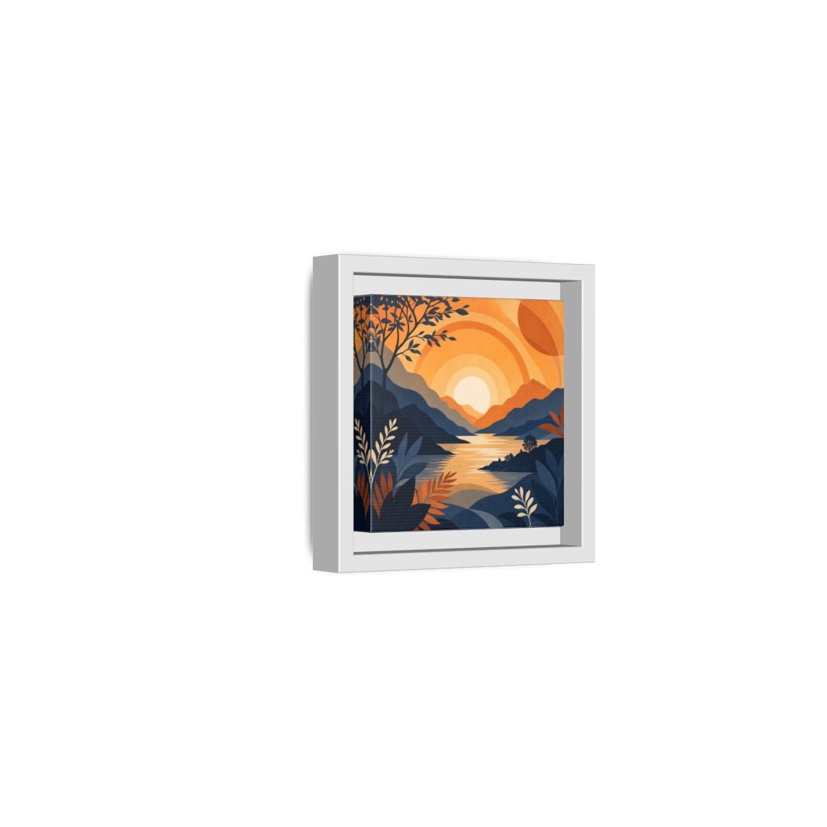 Nature Mountain Sunset Orange And Blue Framed Canvas Print – Modern Decor for Living Room, Above Console Table - YesArtYes