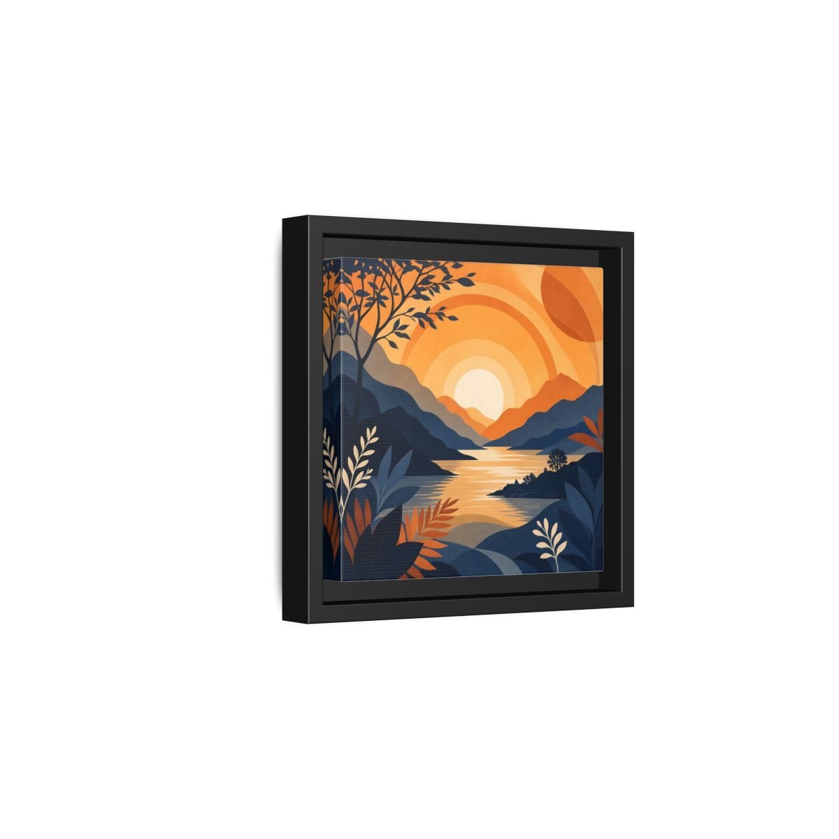 Nature Mountain Sunset Orange And Blue Framed Canvas Print – Modern Decor for Living Room, Above Console Table - YesArtYes