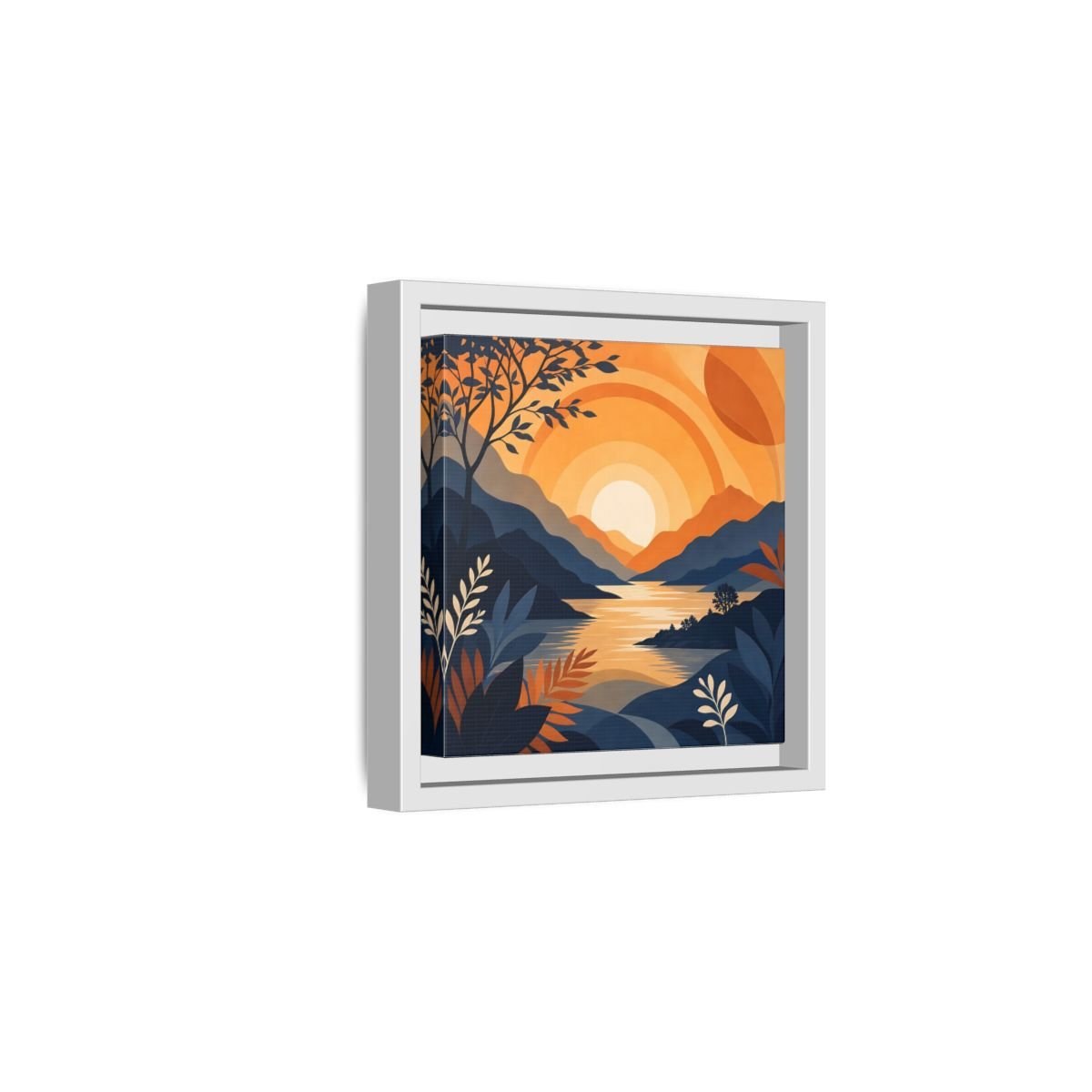 Nature Mountain Sunset Orange And Blue Framed Canvas Print – Modern Decor for Living Room, Above Console Table - YesArtYes