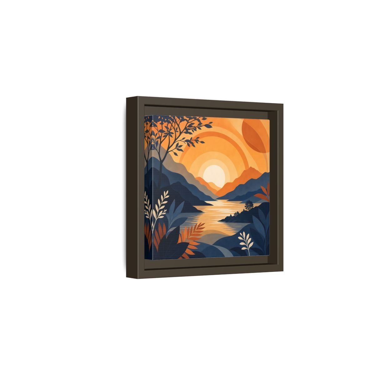 Nature Mountain Sunset Orange And Blue Framed Canvas Print – Modern Decor for Living Room, Above Console Table - YesArtYes