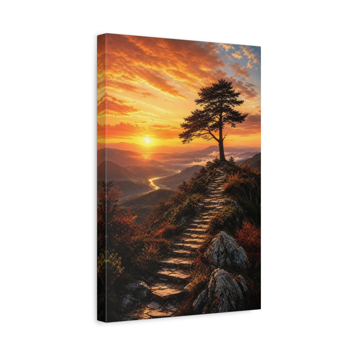 Side Mockup 4. Nature Mountain Sunset Orange Sunset Landscape shown as stretched canvas wall art