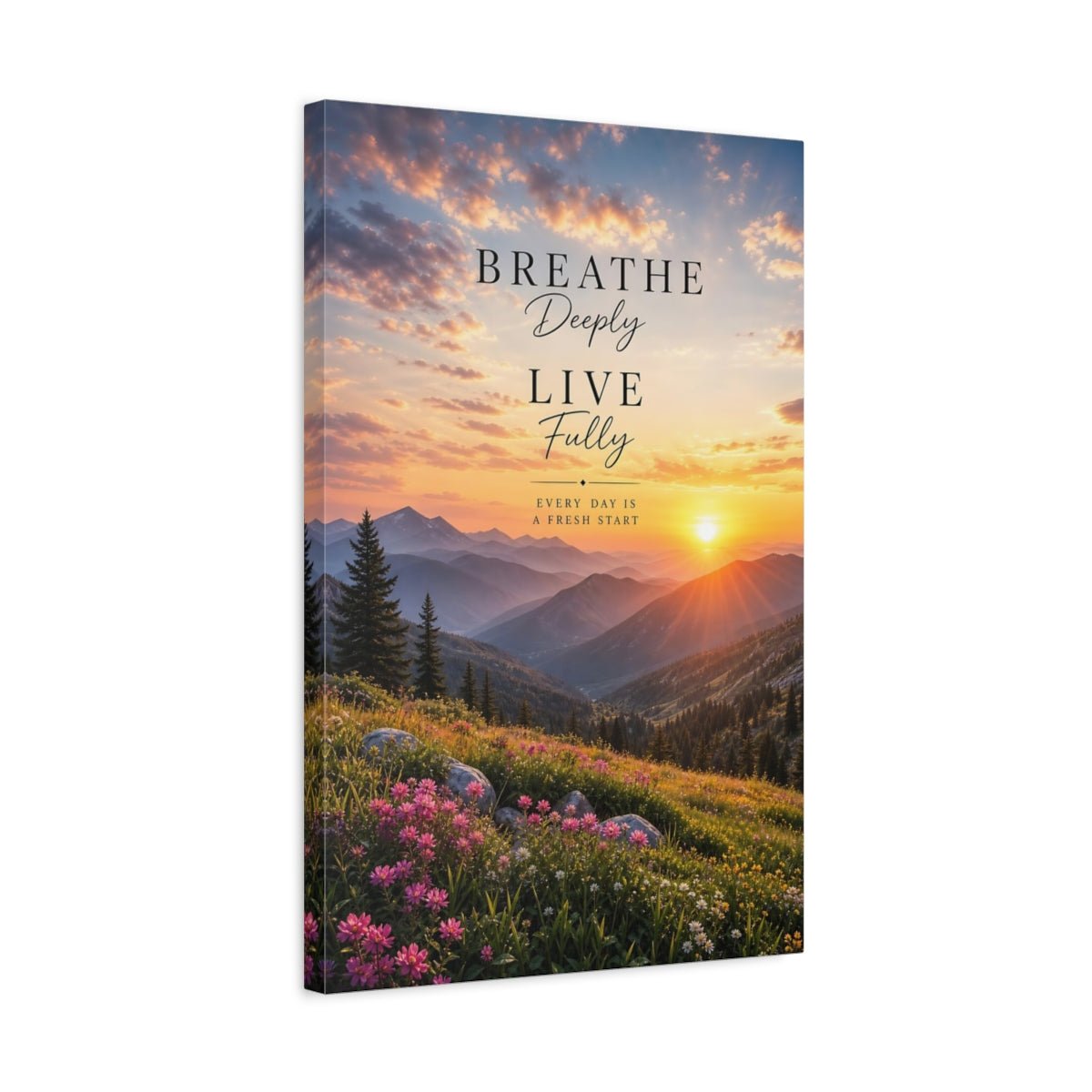 Nature Mountain Sunset Orange Pink Canvas Print – Inspirational Decor for Living Room, Above Console Table - YesArtYes