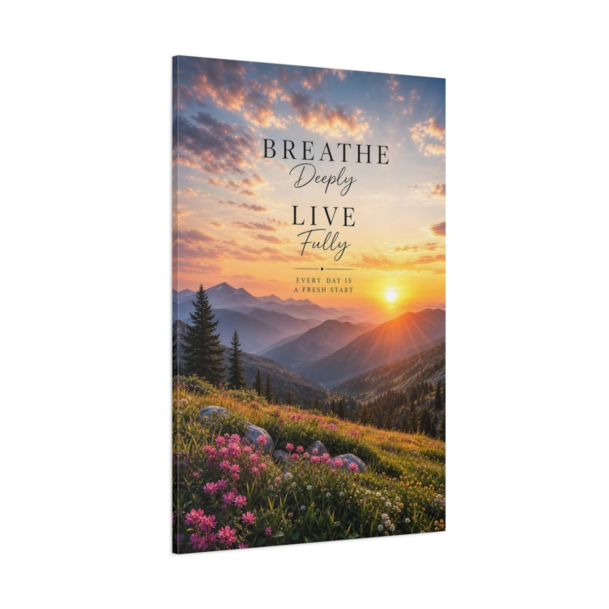 Nature Mountain Sunset Orange Pink Canvas Print – Inspirational Decor for Living Room, Above Console Table - YesArtYes