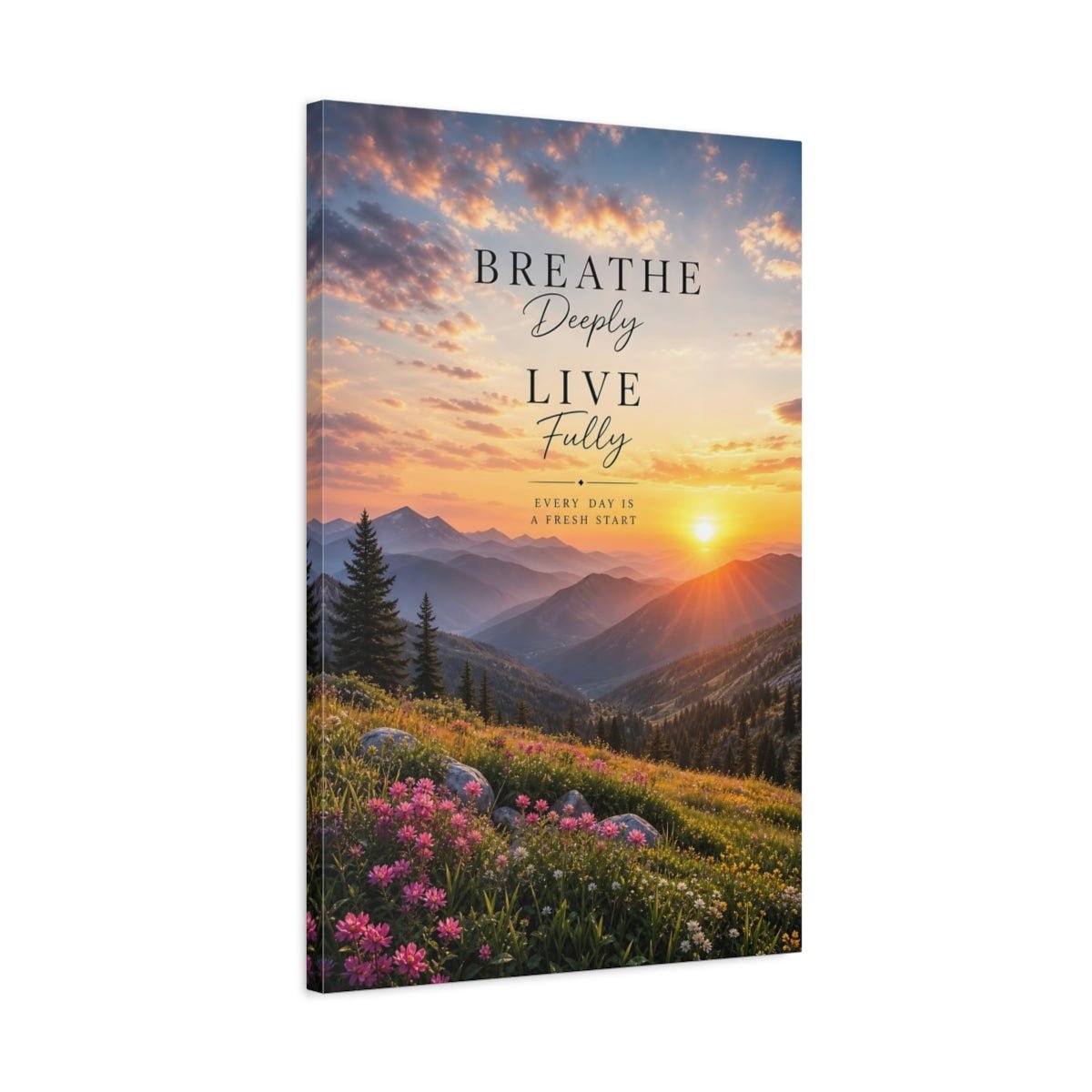 Nature Mountain Sunset Orange Pink Canvas Print – Inspirational Decor for Living Room, Above Console Table - YesArtYes