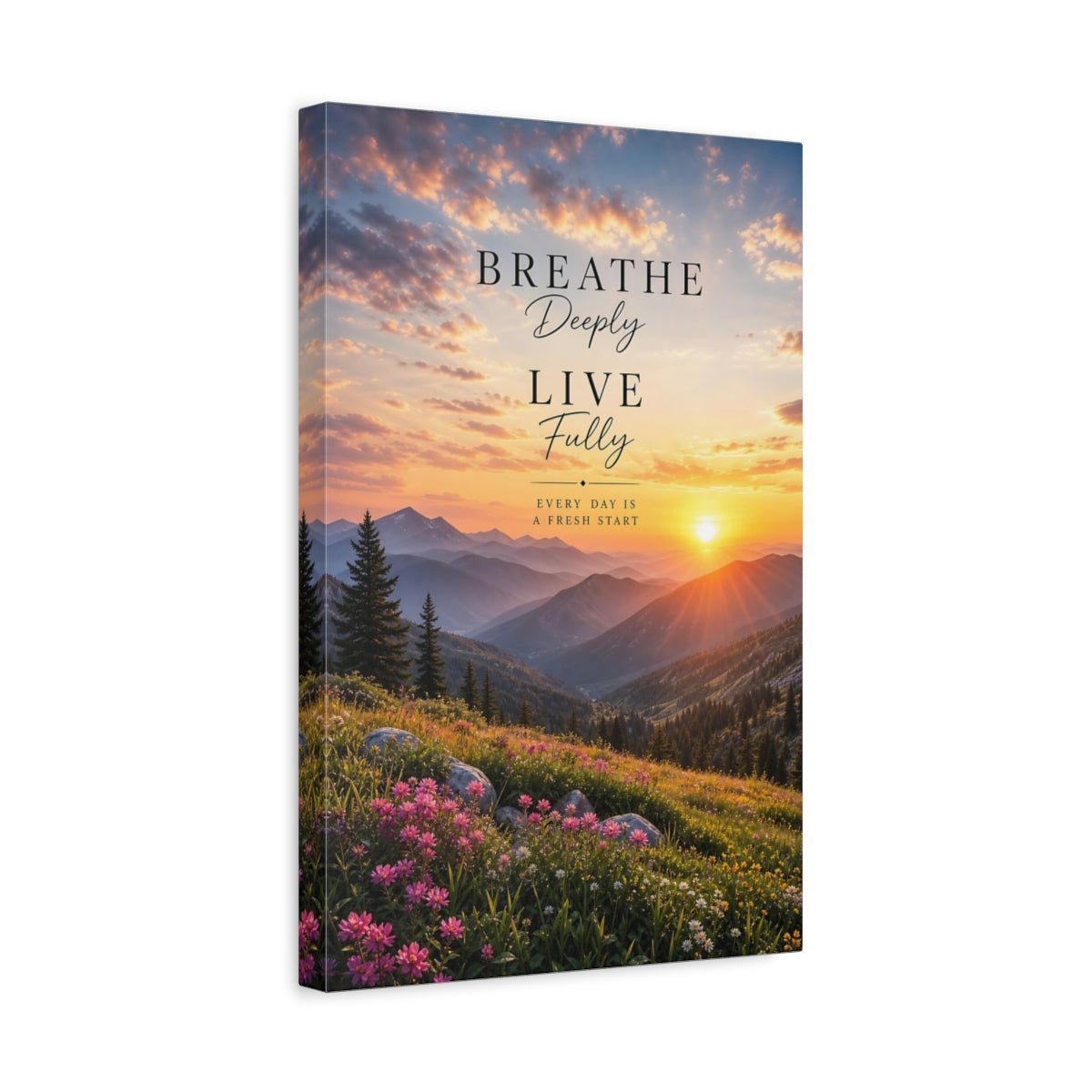 Nature Mountain Sunset Orange Pink Canvas Print – Inspirational Decor for Living Room, Above Console Table - YesArtYes