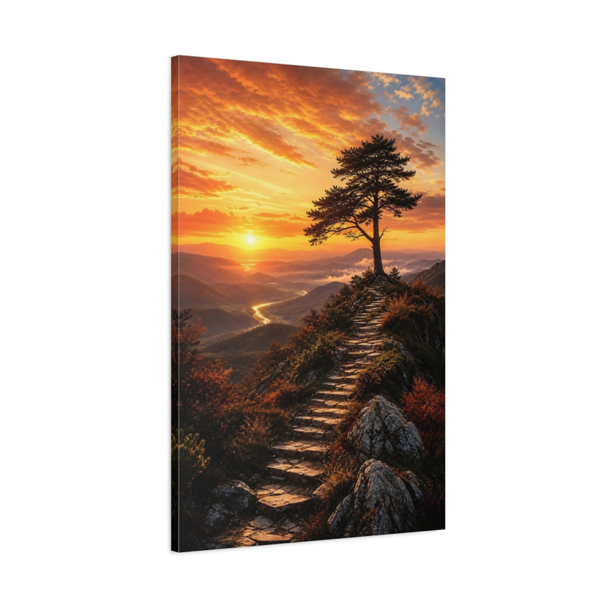 Main Mockup. Nature Mountain Sunset Orange Sunset Landscape shown as stretched canvas wall art