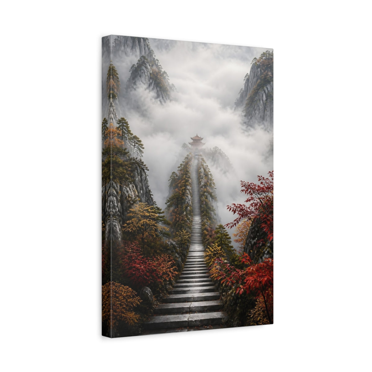 Side Mockup 4. Nature Mountain Temple Misty Mountain Path shown as stretched canvas wall art