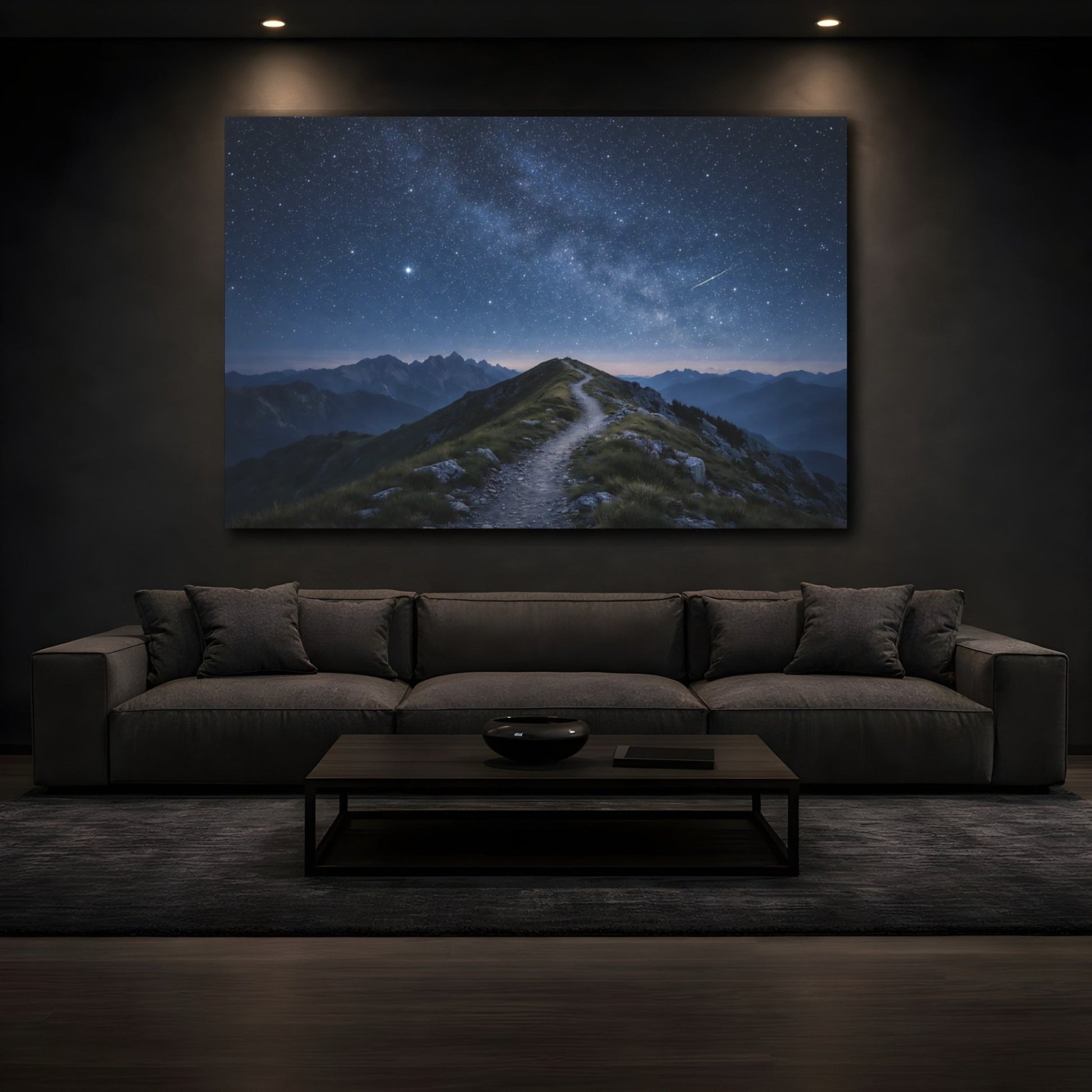 Nature Mountain Trail Starry Night - Canvas Wall Art Print - YesArtYes