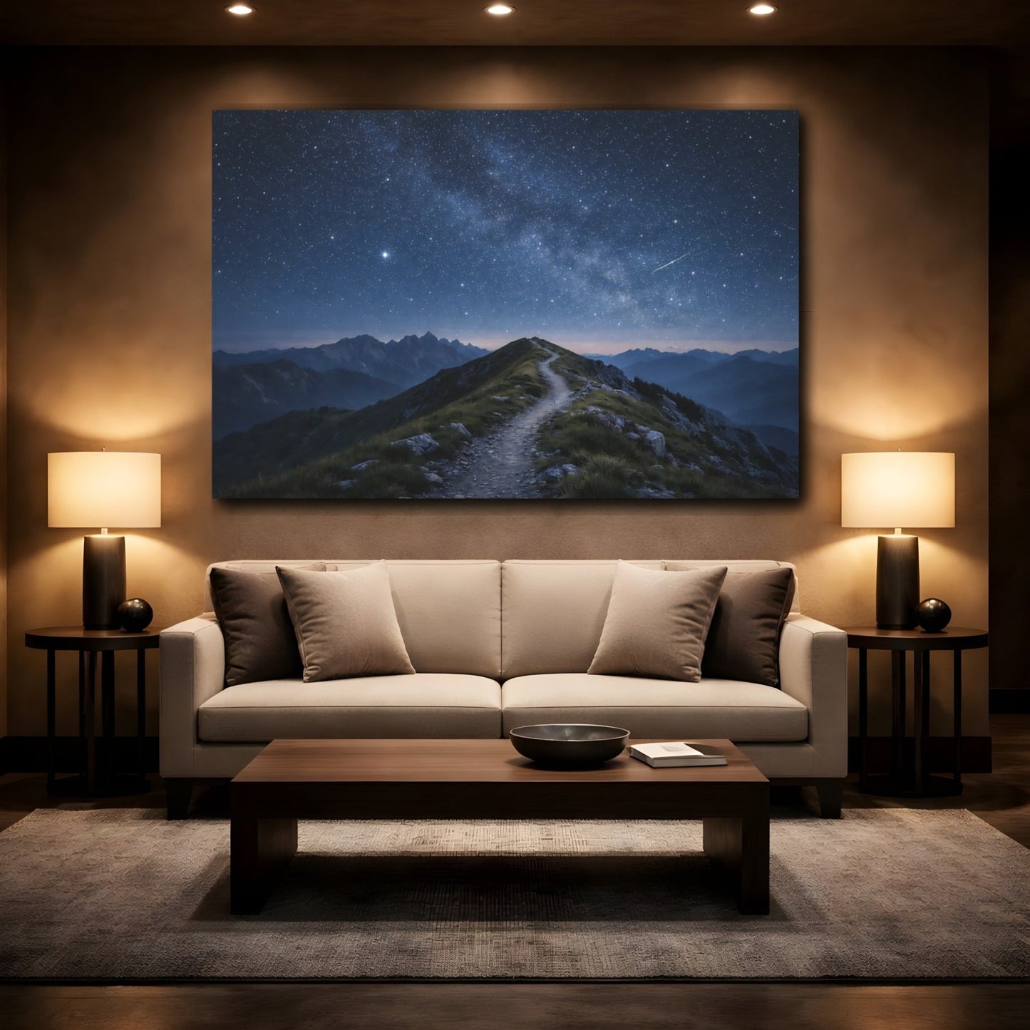 Nature Mountain Trail Starry Night - Canvas Wall Art Print - YesArtYes