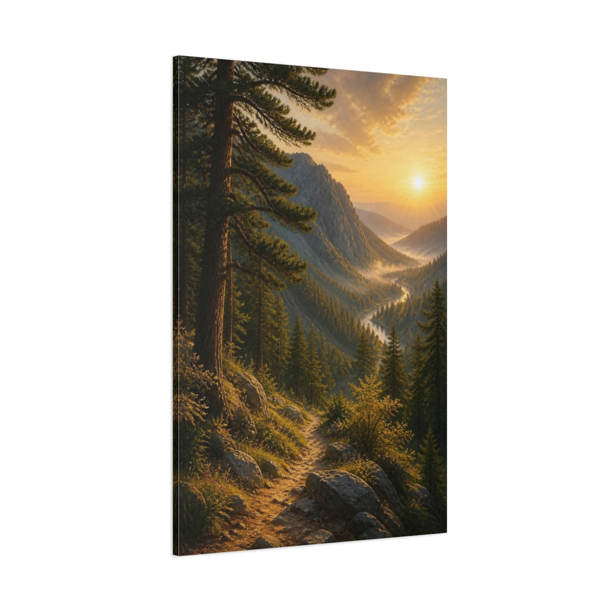 Side Mockup 1. Nature Mountain Trail Sunrise shown as canvas print