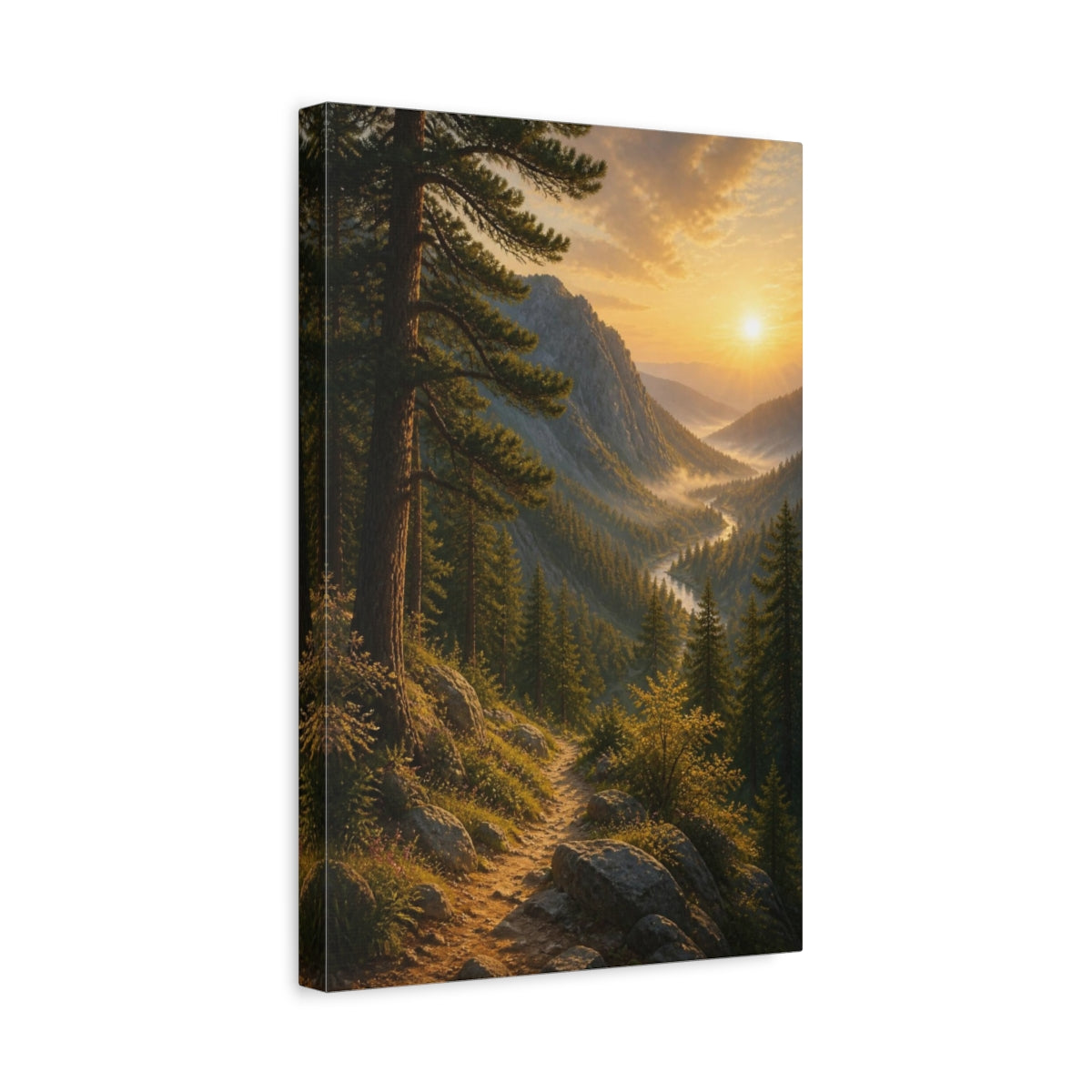 Side Mockup 4. Nature Mountain Trail Sunrise shown as canvas print