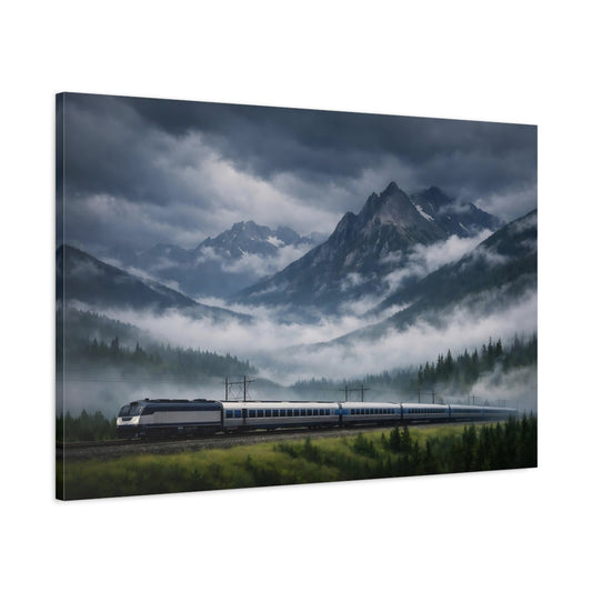 Main Mockup. Nature Mountain Train Dark Mountain Landscape shown as stretched canvas wall art