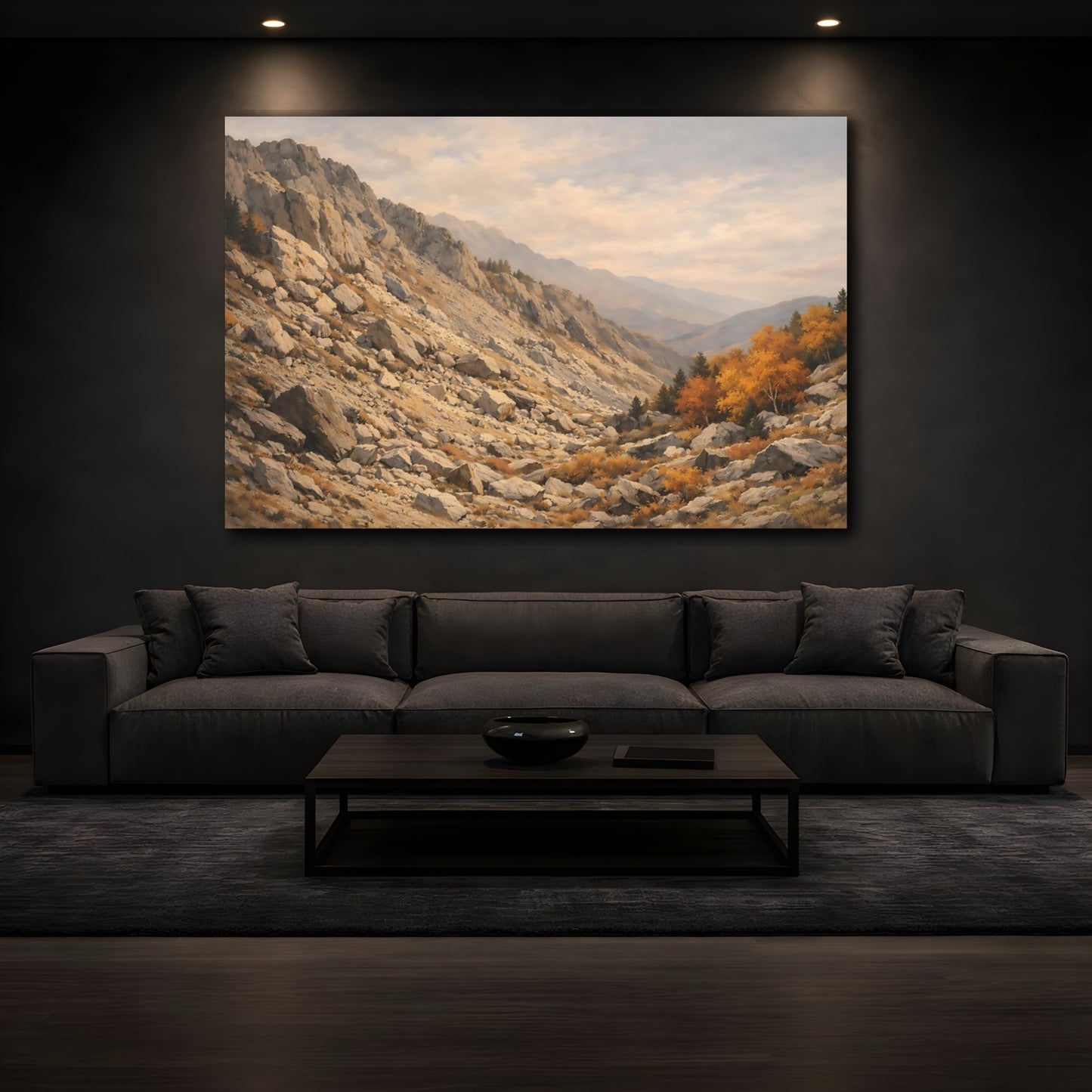 Mockup 4. Nature Mountain Valley Autumn Mountain Landscape shown as stretched canvas wall art
