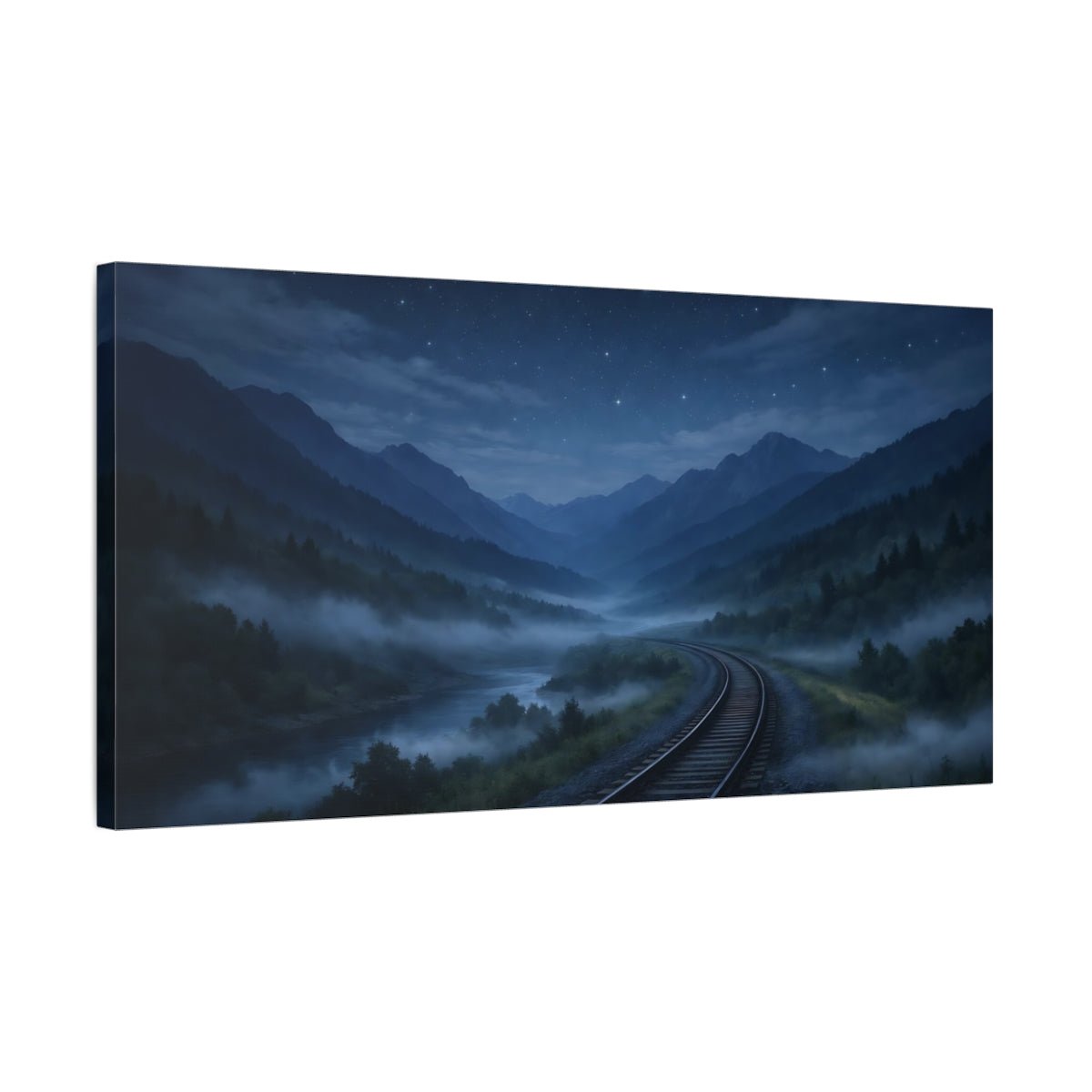 Nature Mountain Valley Blue Night Landscape - Canvas Wall Art Print - YesArtYes