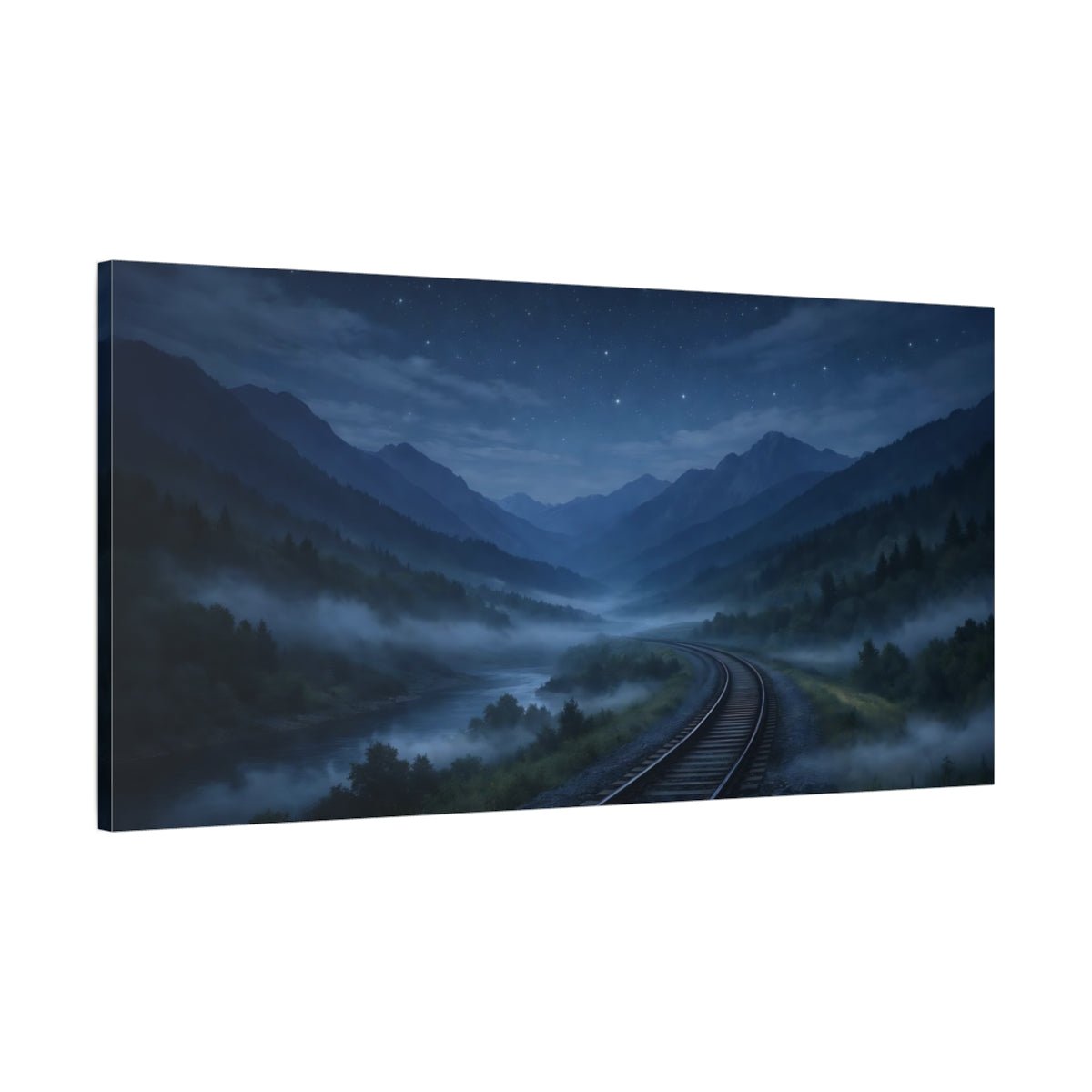 Nature Mountain Valley Blue Night Landscape - Canvas Wall Art Print - YesArtYes