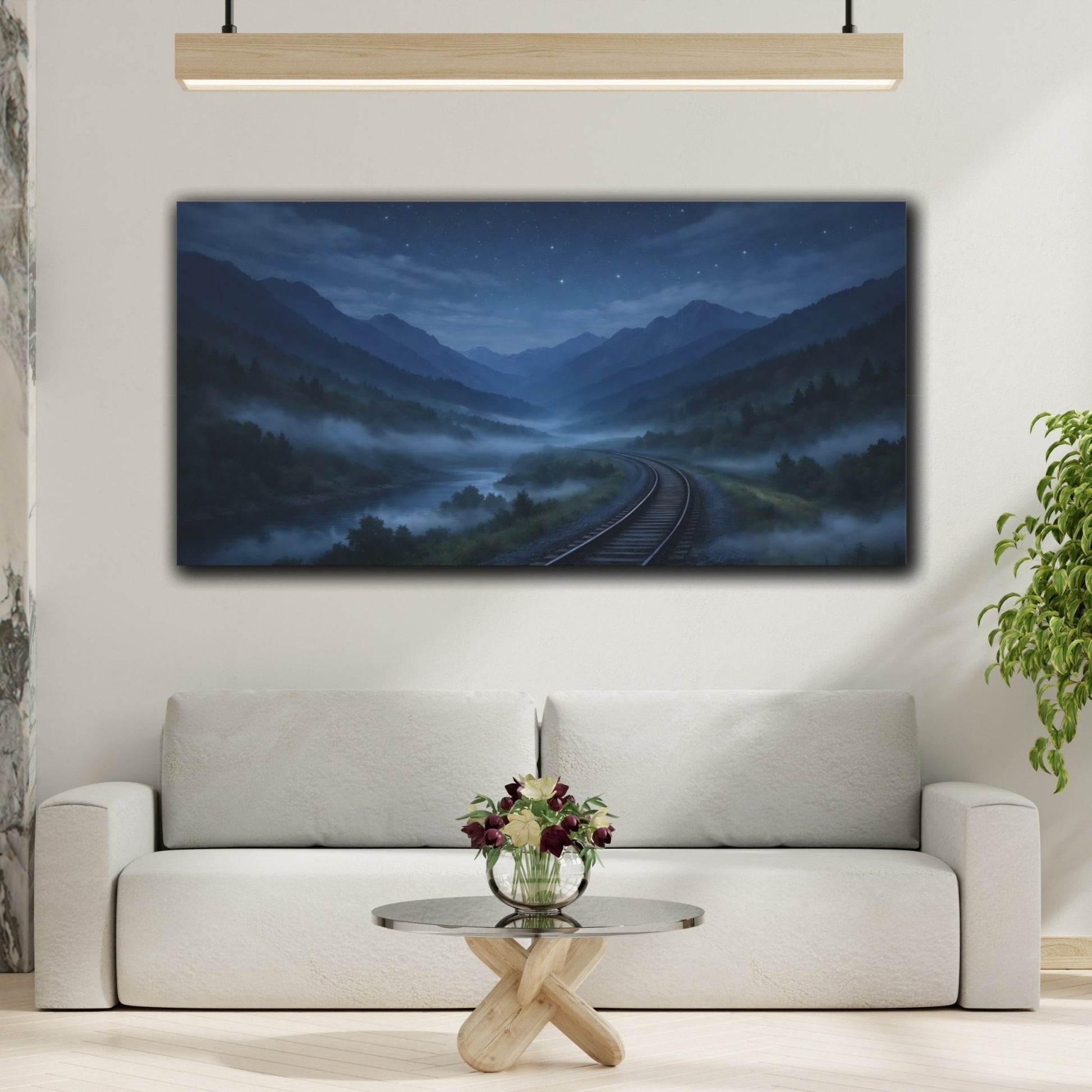 Nature Mountain Valley Blue Night Landscape - Canvas Wall Art Print - YesArtYes
