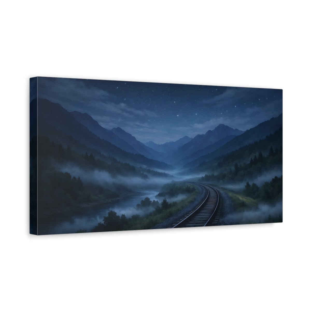 Nature Mountain Valley Blue Night Landscape - Canvas Wall Art Print - YesArtYes