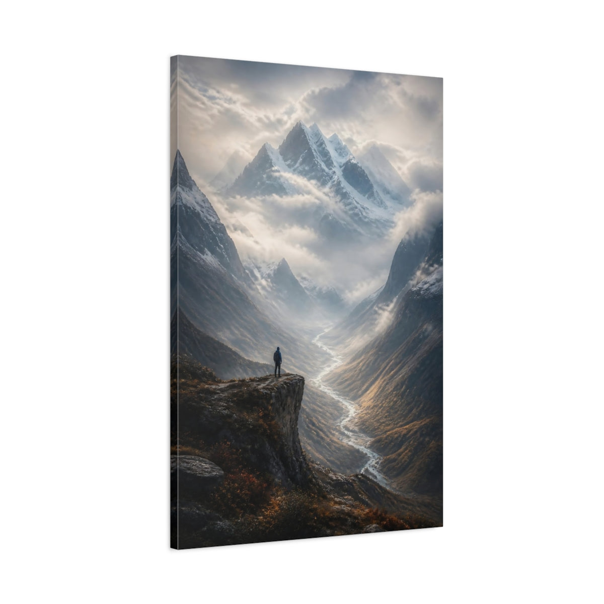 Main Mockup. Nature Mountain Valley Brown And Grey shown as stretched canvas wall art