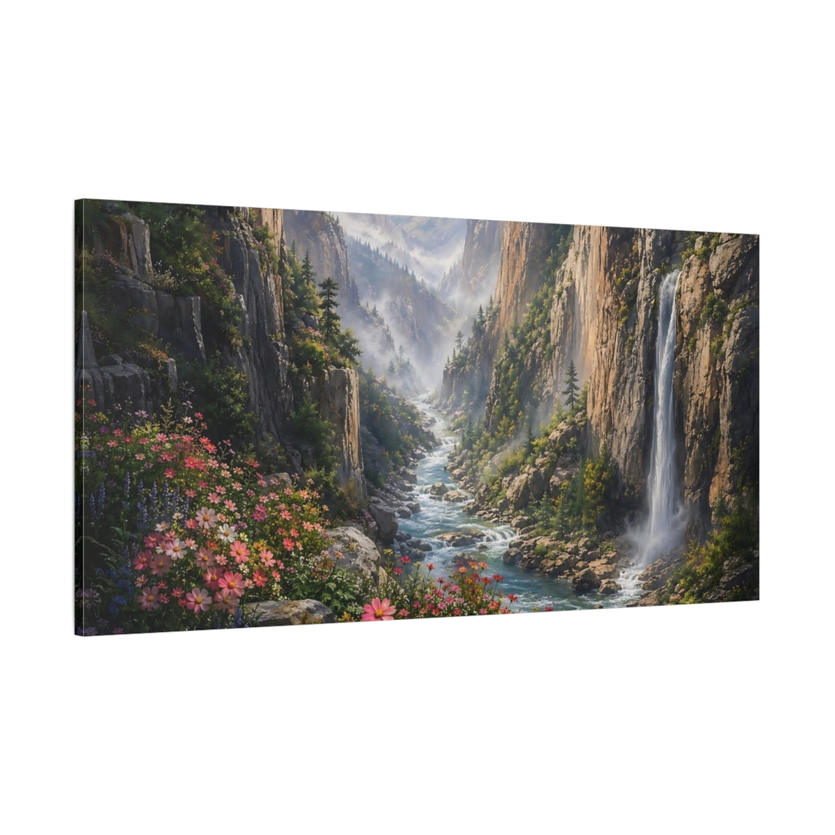 Side Mockup 2. Nature Mountain Valley Nature Valley shown as stretched canvas wall art