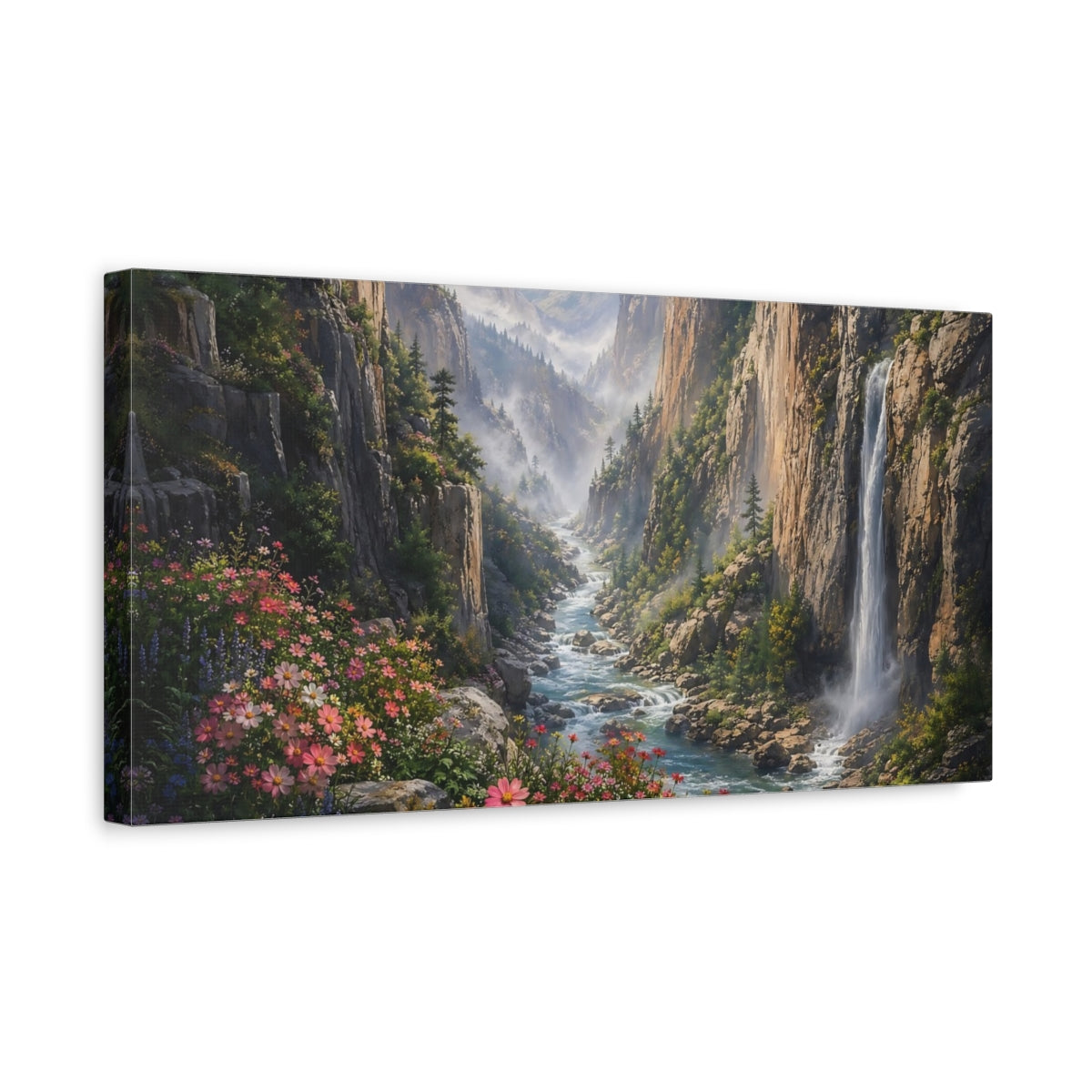 Side Mockup 3. Nature Mountain Valley Nature Valley shown as stretched canvas wall art