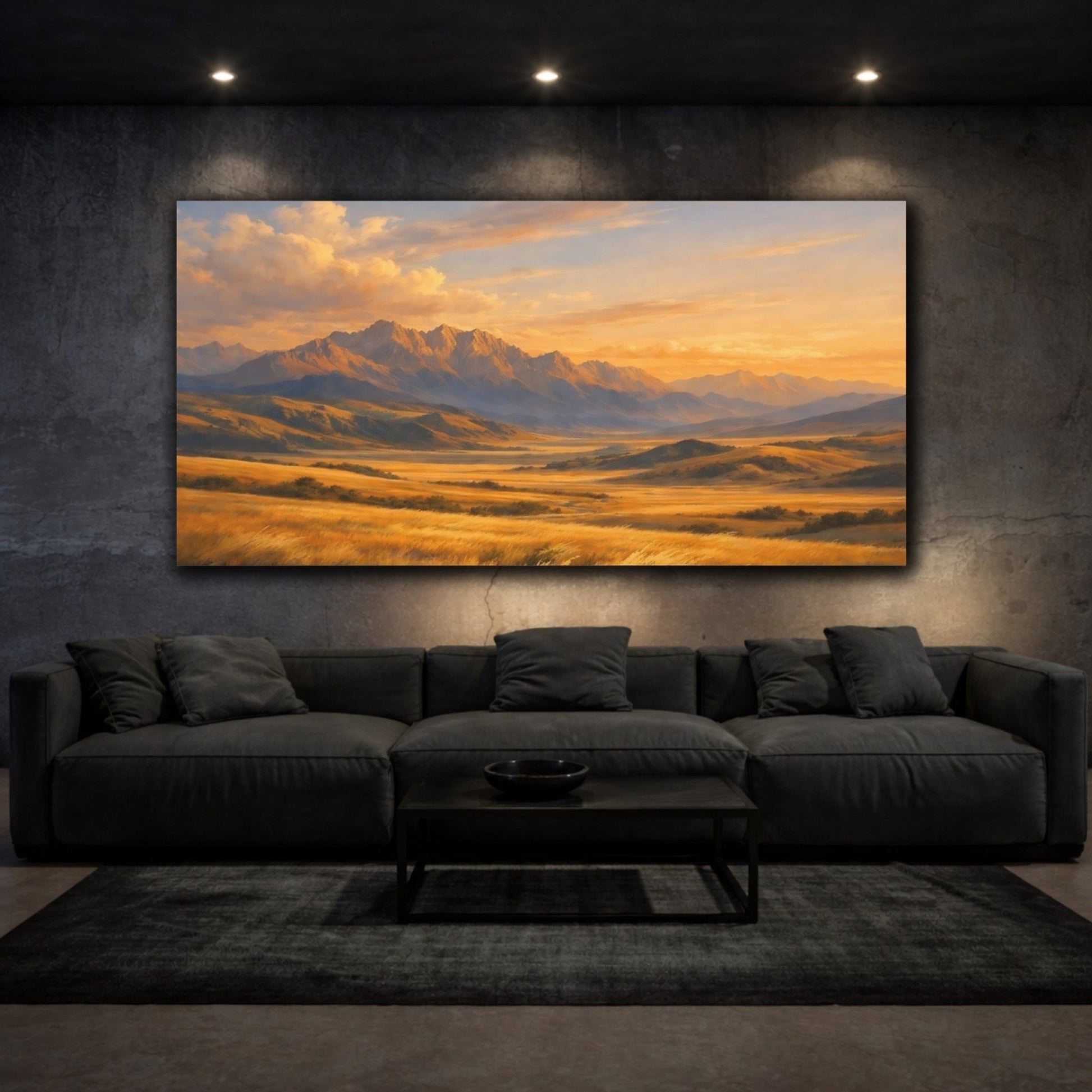 Nature Mountain Valley Golden Landscape - Canvas Wall Art Print - YesArtYes