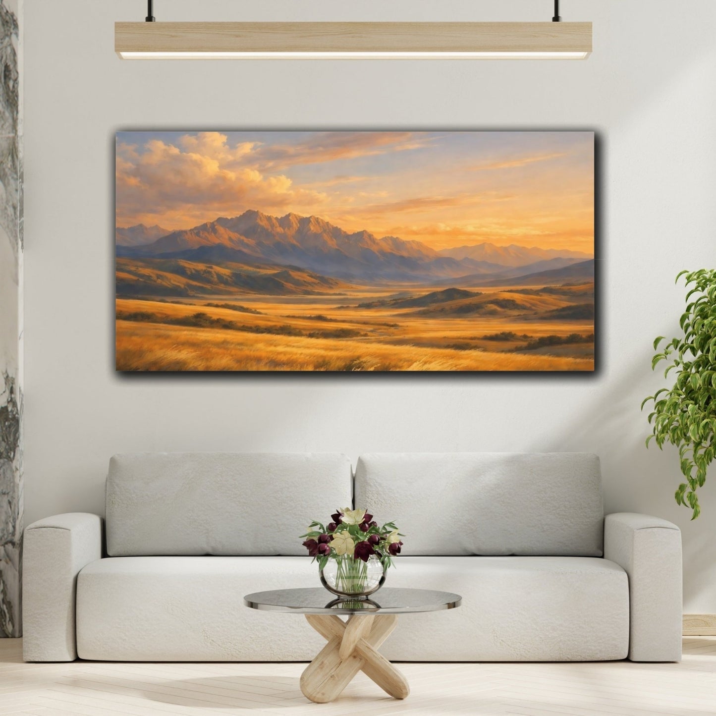 Nature Mountain Valley Golden Landscape - Canvas Wall Art Print - YesArtYes