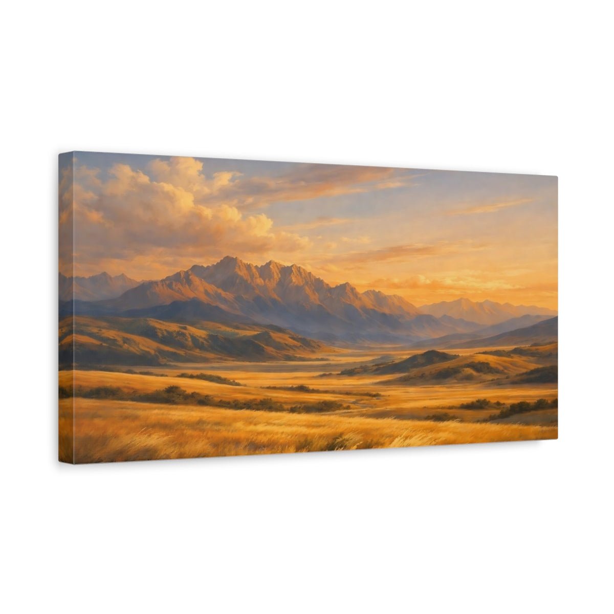 Nature Mountain Valley Golden Landscape - Canvas Wall Art Print - YesArtYes