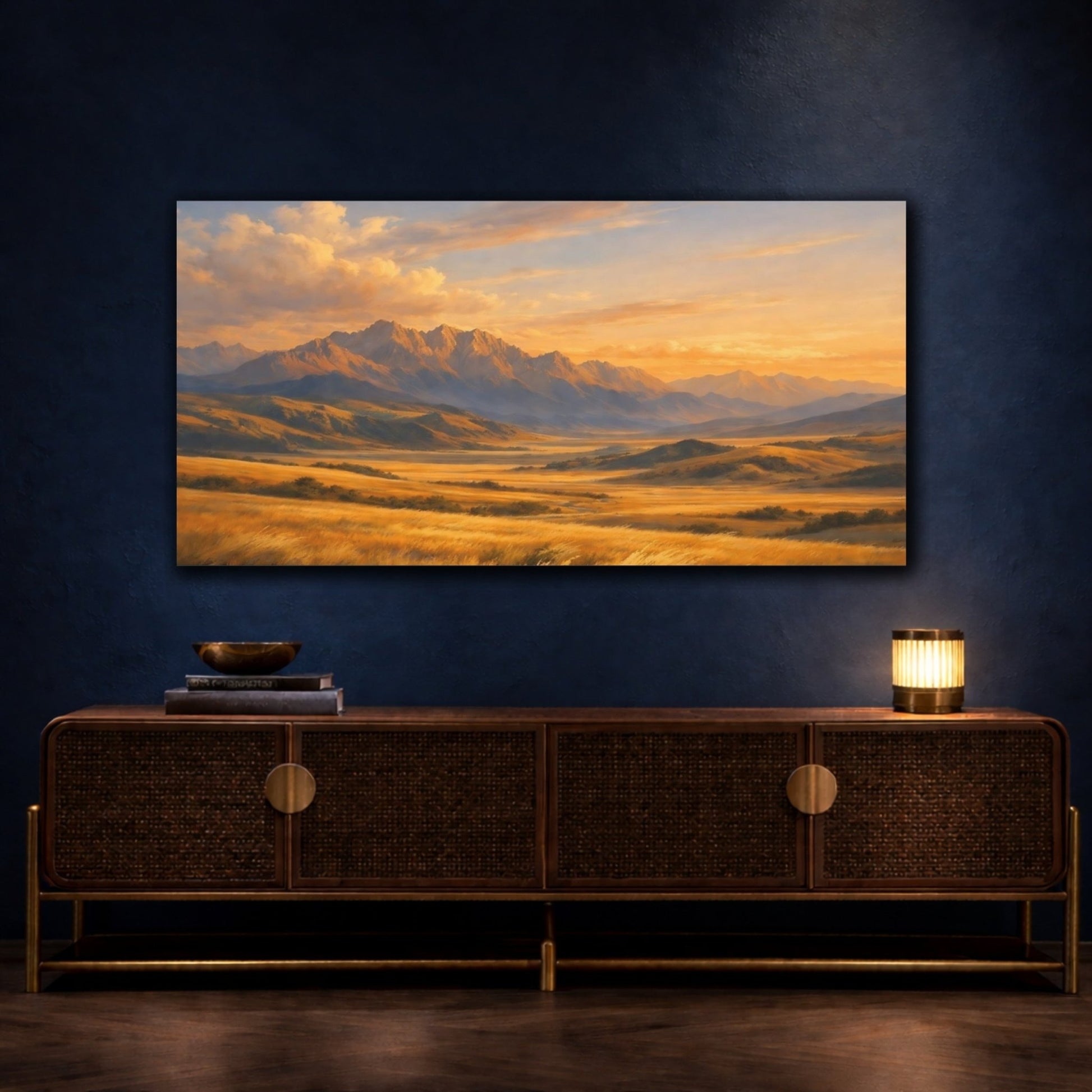 Nature Mountain Valley Golden Landscape - Canvas Wall Art Print - YesArtYes