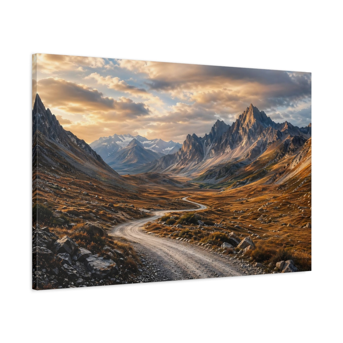 Main Mockup. Nature Mountain Valley Golden Mountain Valley shown as stretched canvas wall art