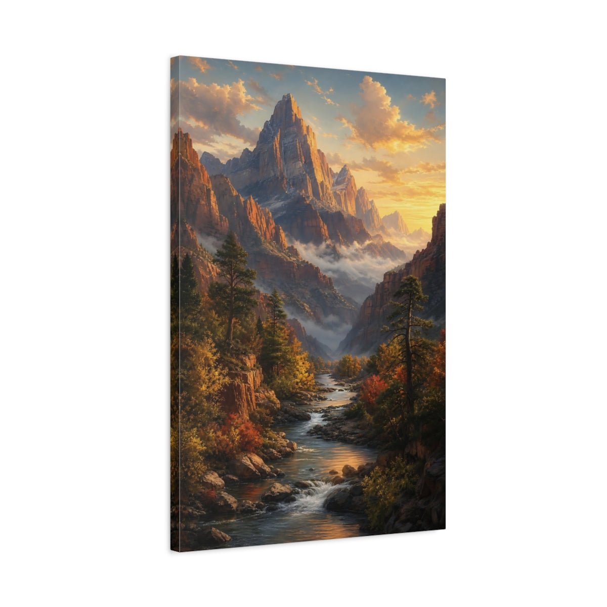 Nature Mountain Valley Golden River Canvas Wall Art Print – Realistic Living Room, Large - YesArtYes