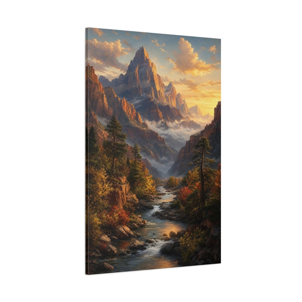 Nature Mountain Valley Golden River Canvas Wall Art Print – Realistic Living Room, Large - YesArtYes