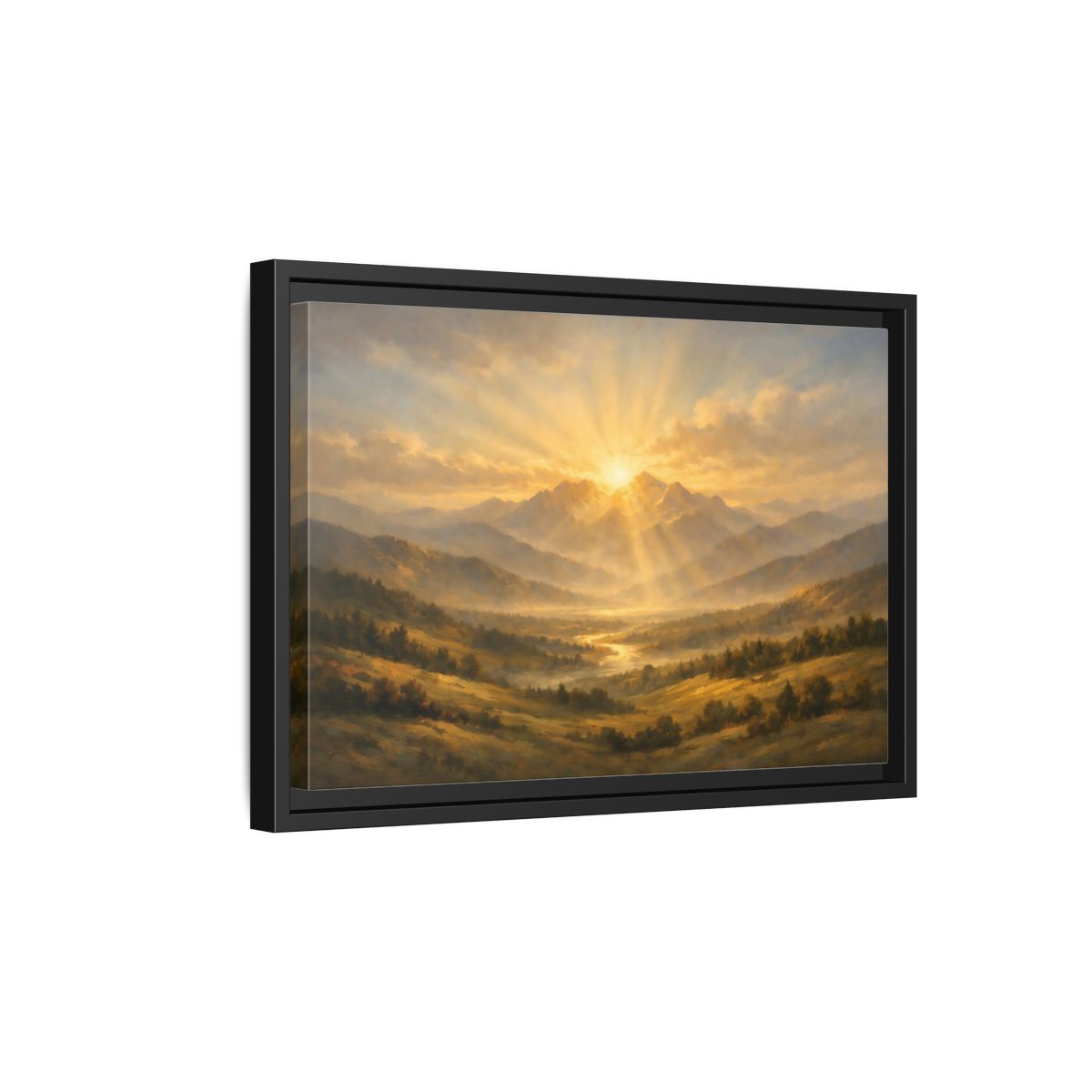 Side Mockup 6. Nature Mountain Valley Golden Mountain View shown as stretched canvas wall art