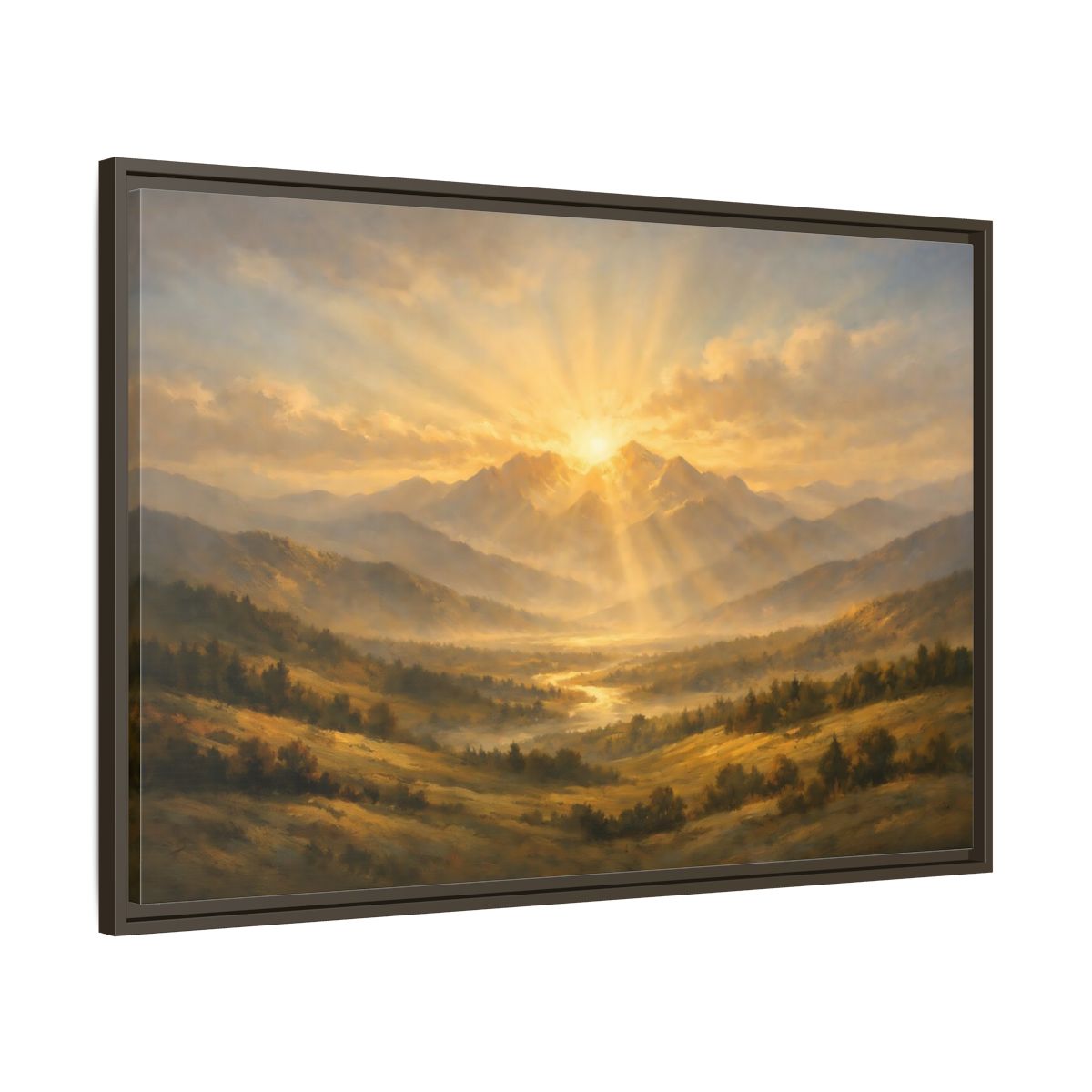 Side Mockup 9. Nature Mountain Valley Golden Mountain View shown as stretched canvas wall art