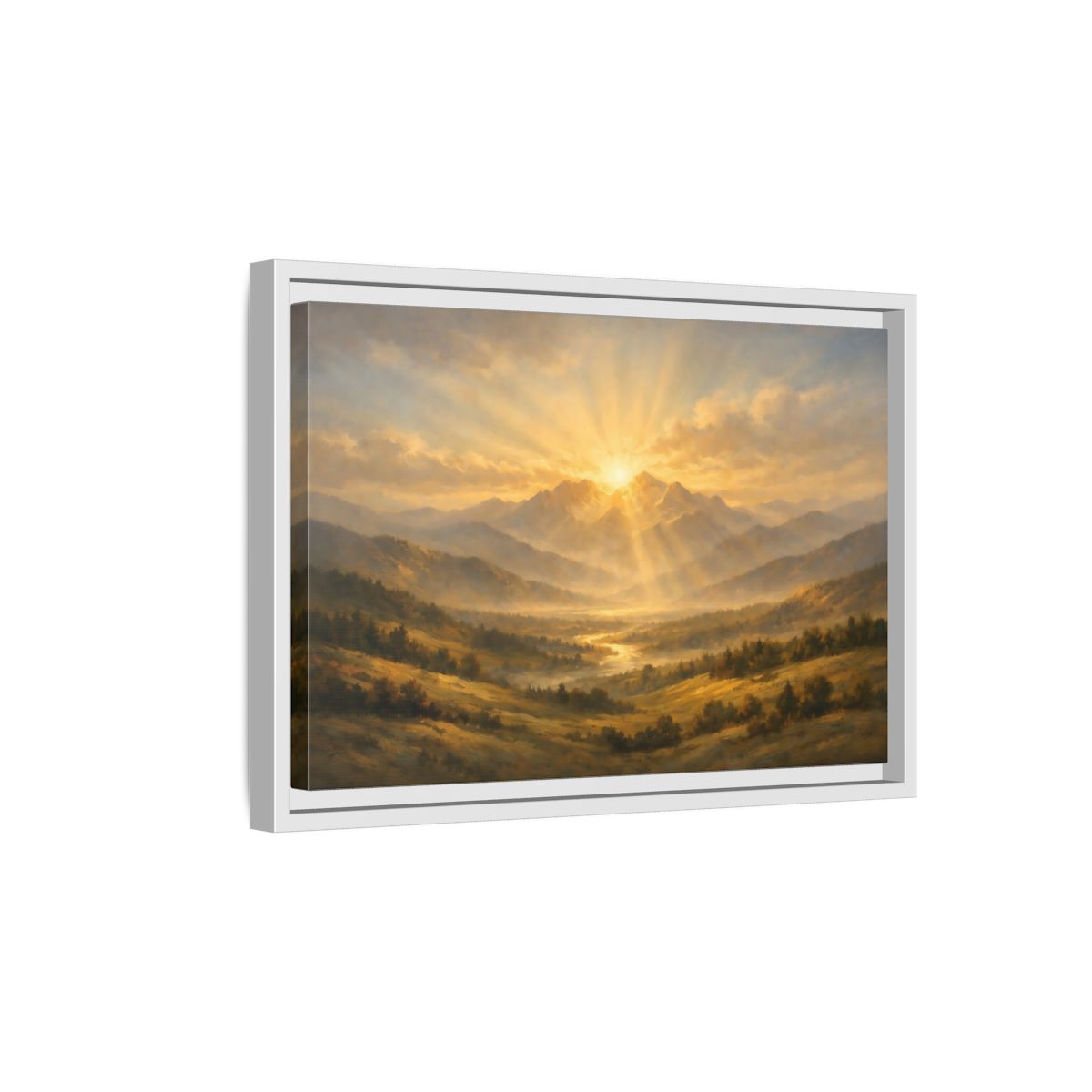 Side Mockup 4. Nature Mountain Valley Golden Mountain View shown as stretched canvas wall art