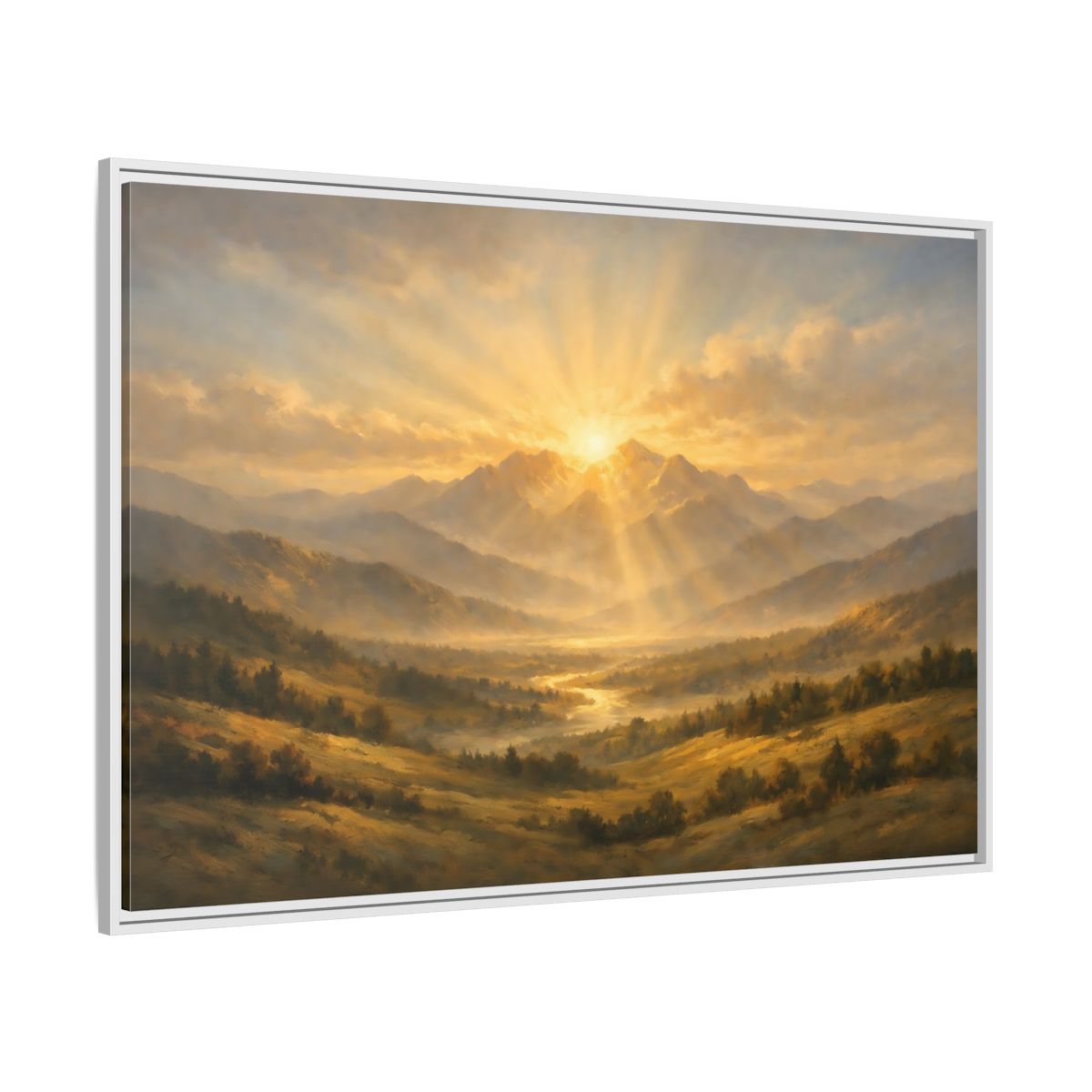 Side Mockup 7. Nature Mountain Valley Golden Mountain View shown as stretched canvas wall art