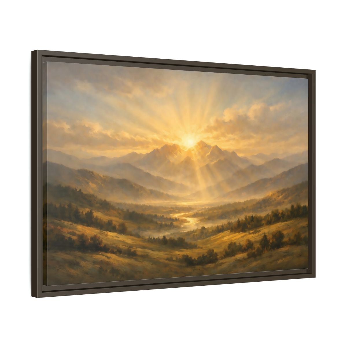 Side Mockup 11. Nature Mountain Valley Golden Mountain View shown as stretched canvas wall art