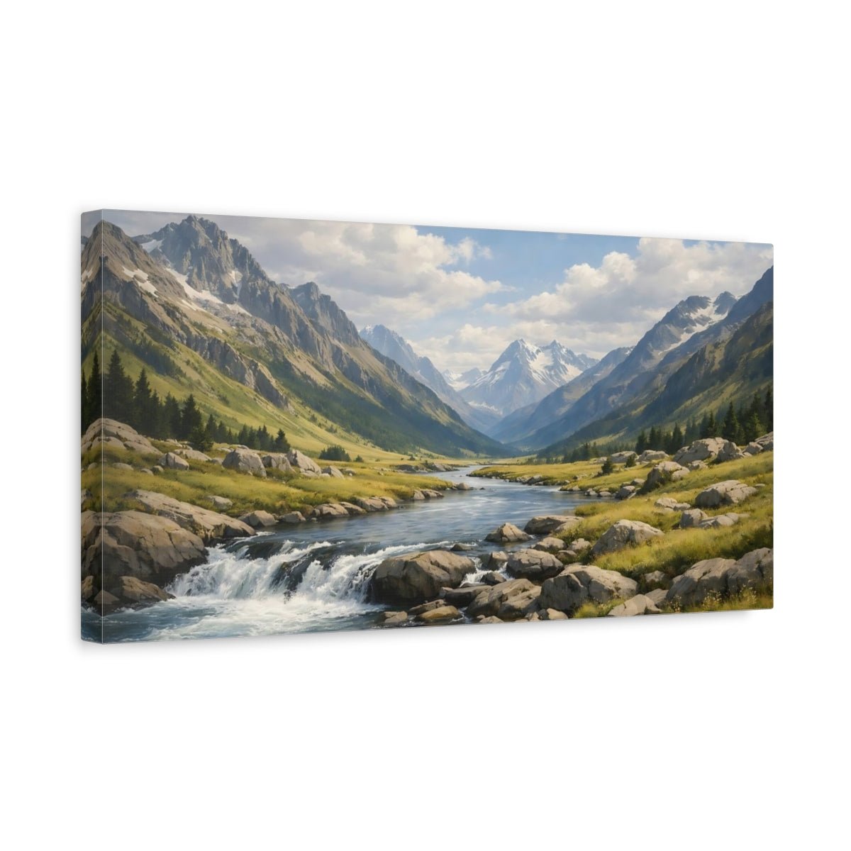 Nature Mountain Valley Green - Canvas Wall Art Print - YesArtYes