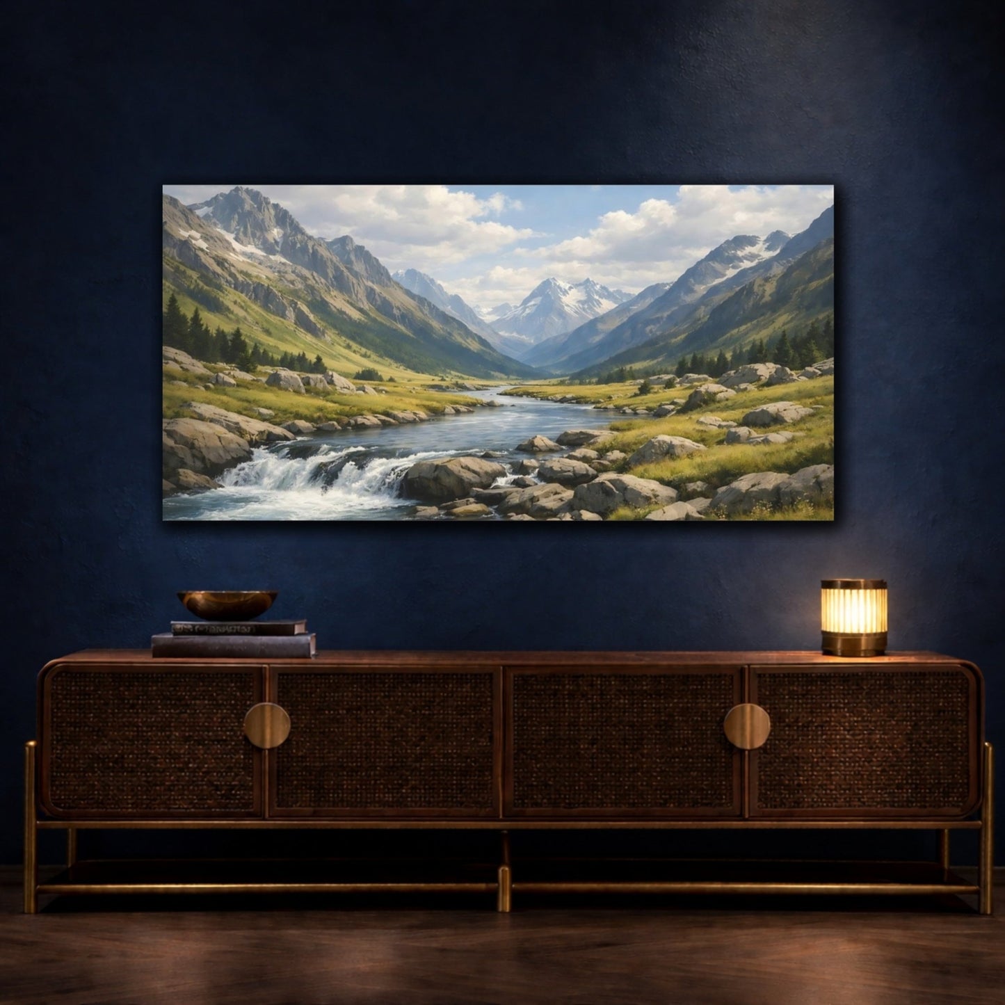 Nature Mountain Valley Green - Canvas Wall Art Print - YesArtYes