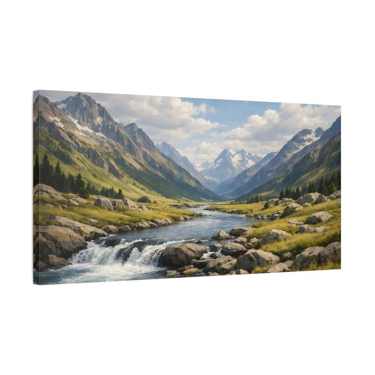 Nature Mountain Valley Green - Canvas Wall Art Print - YesArtYes