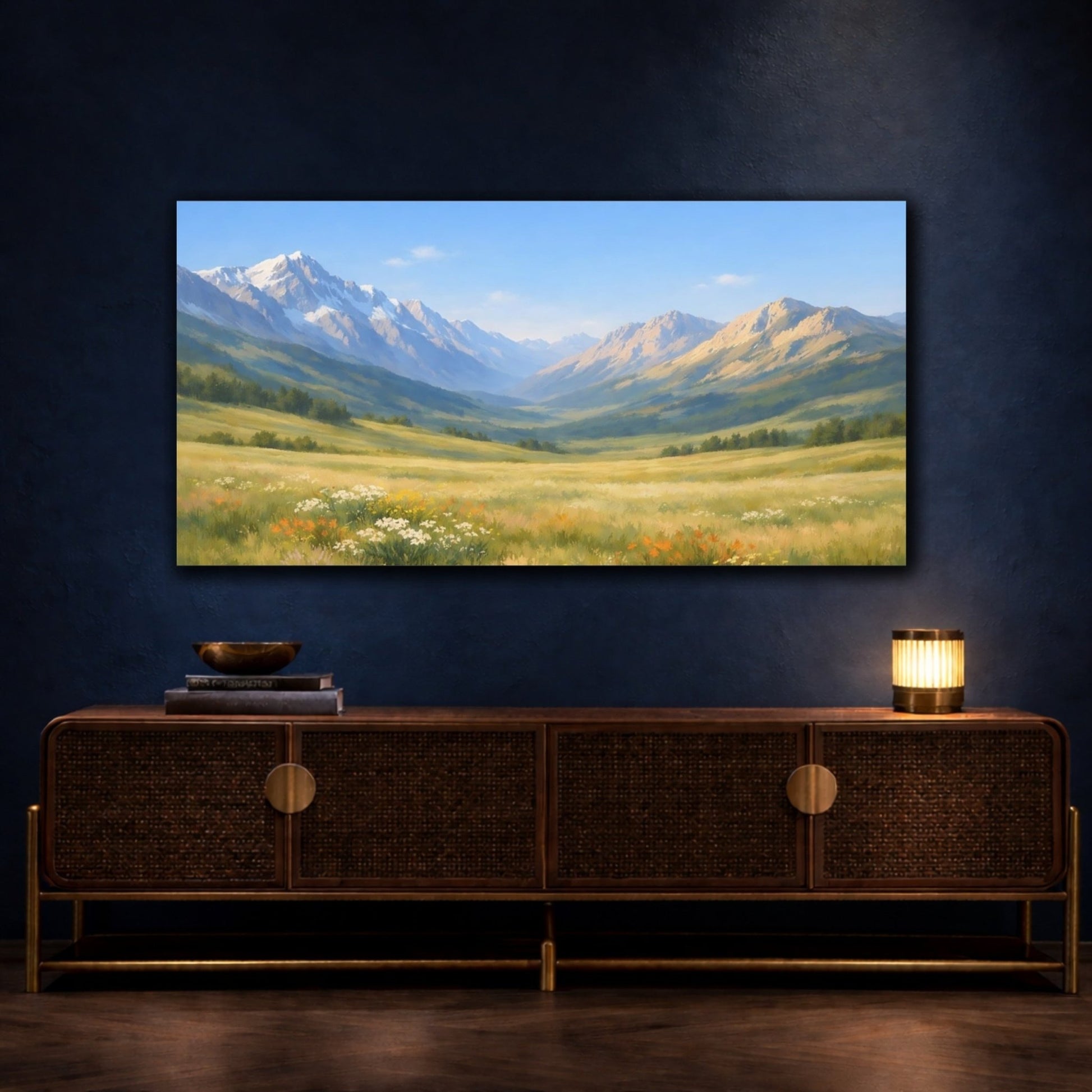 Nature Mountain Valley Green - Canvas Wall Art Print - YesArtYes