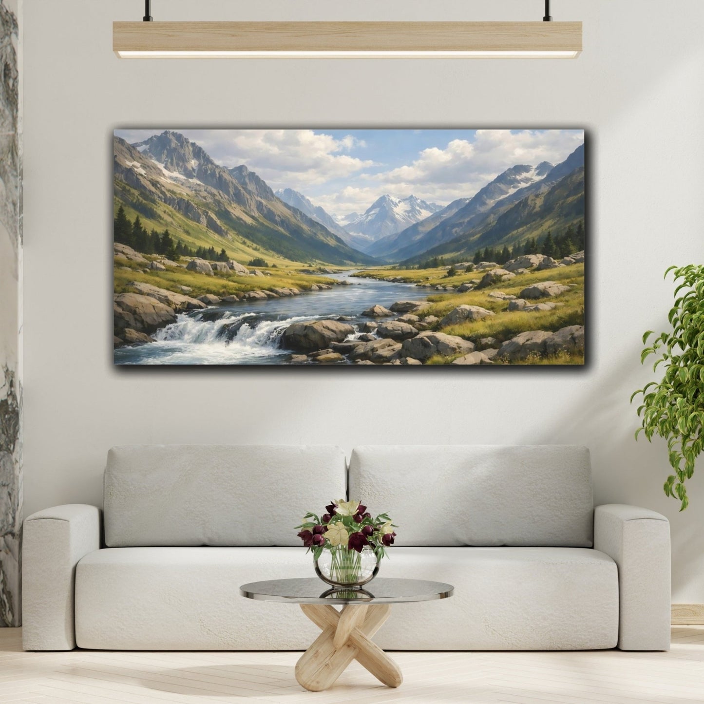 Nature Mountain Valley Green - Canvas Wall Art Print - YesArtYes