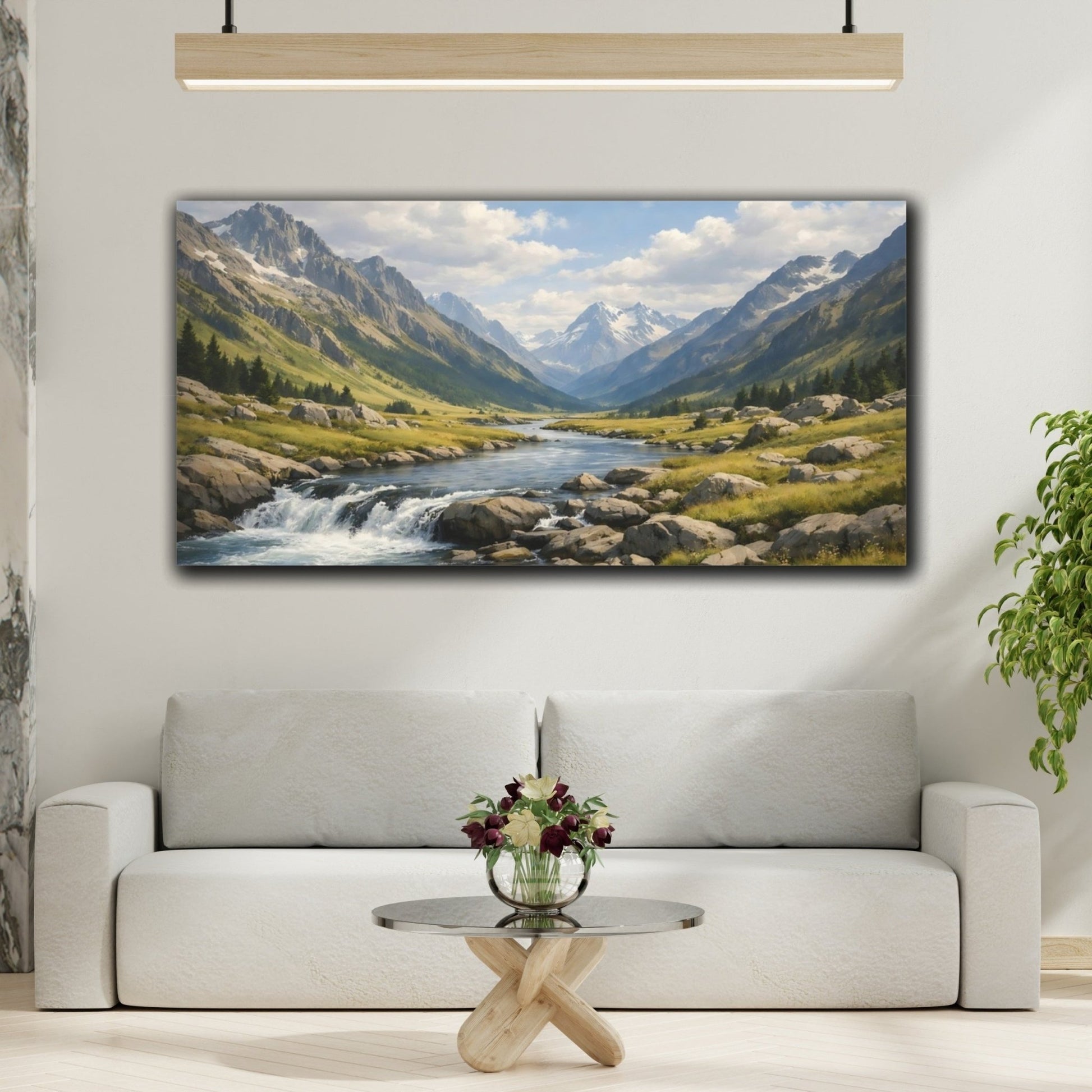 Nature Mountain Valley Green - Canvas Wall Art Print - YesArtYes