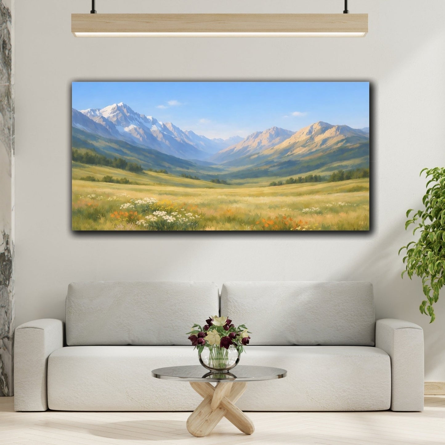 Nature Mountain Valley Green - Canvas Wall Art Print - YesArtYes
