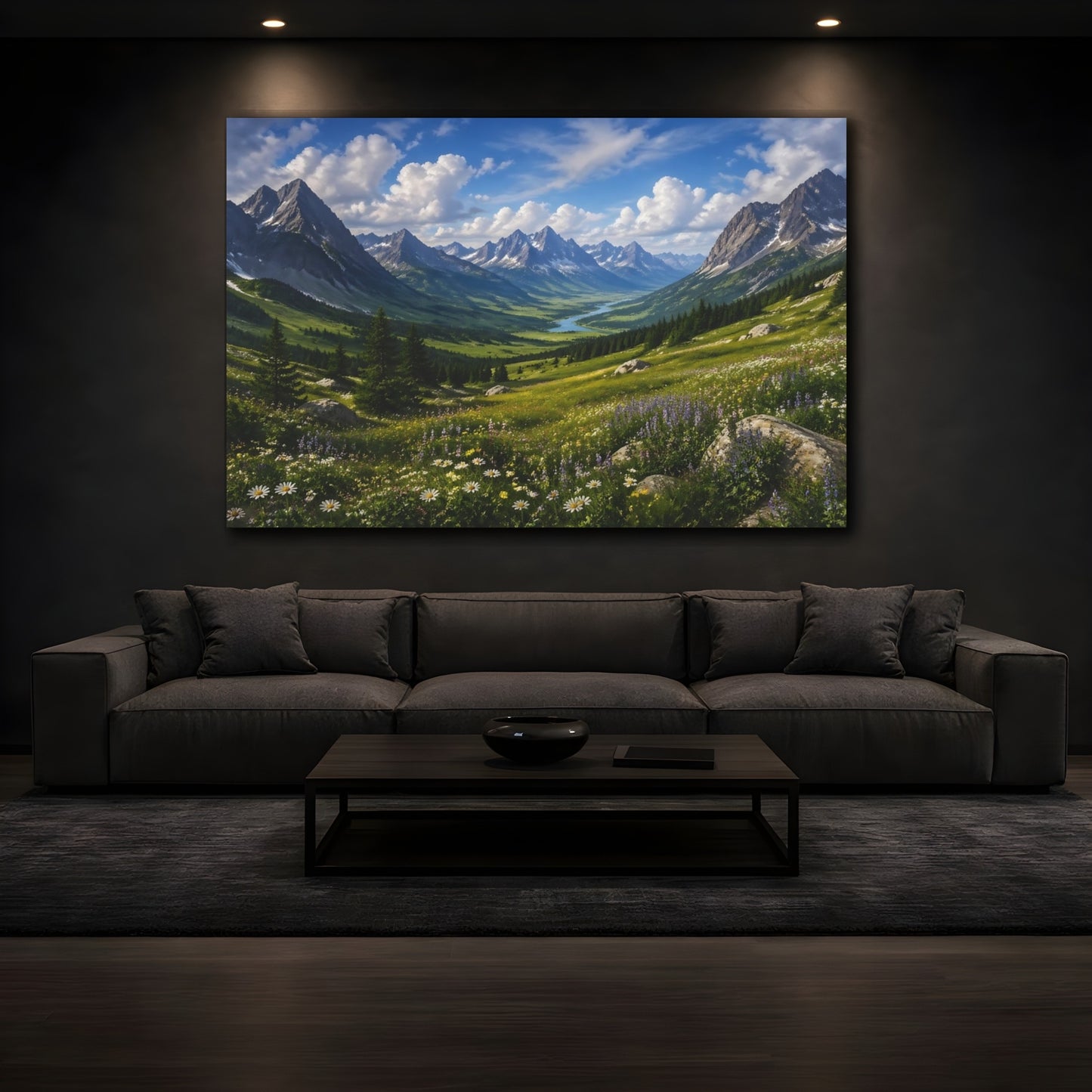 Mockup 3. Nature Mountain Valley Green Mountain Valley shown as stretched canvas wall art