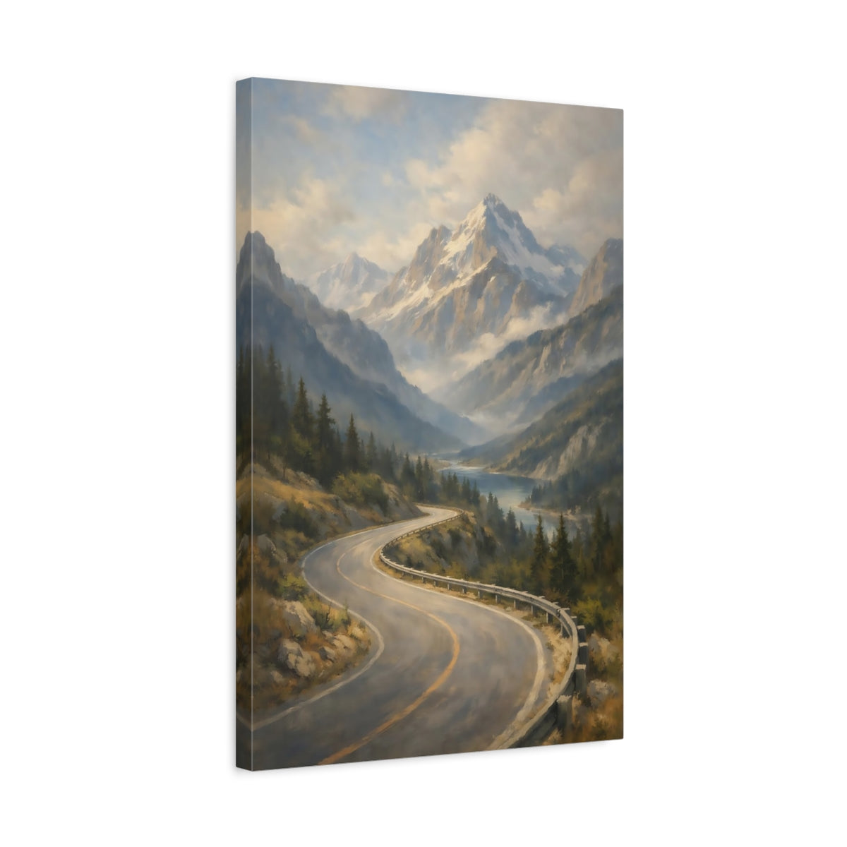 Side Mockup 3. Nature Mountain Valley Mountain Valley Landscape shown as stretched canvas wall art