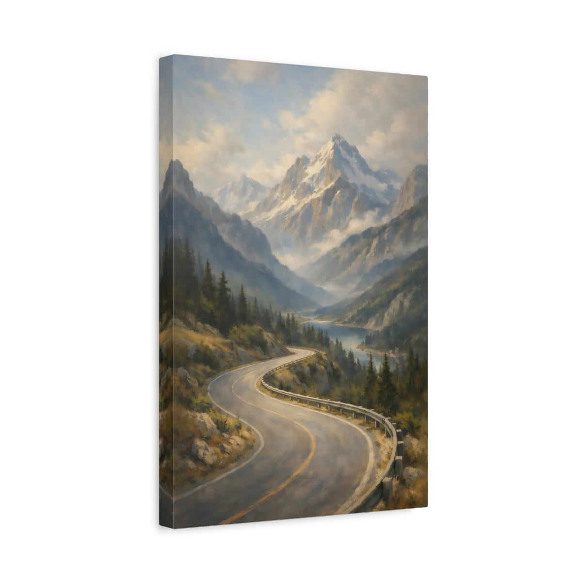 Side Mockup 4. Nature Mountain Valley Mountain Valley Landscape shown as stretched canvas wall art