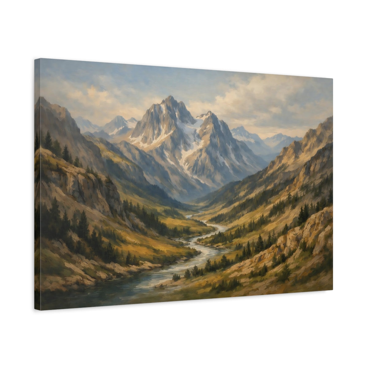 Side Mockup 2. Nature Mountain Valley Mountain Landscape shown as stretched canvas wall art
