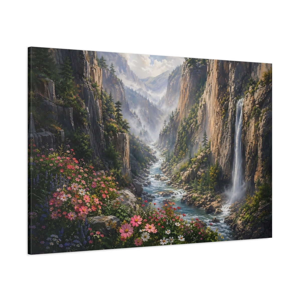 Side Mockup 1. Nature Mountain Valley Lush Green Valley shown as stretched canvas wall art